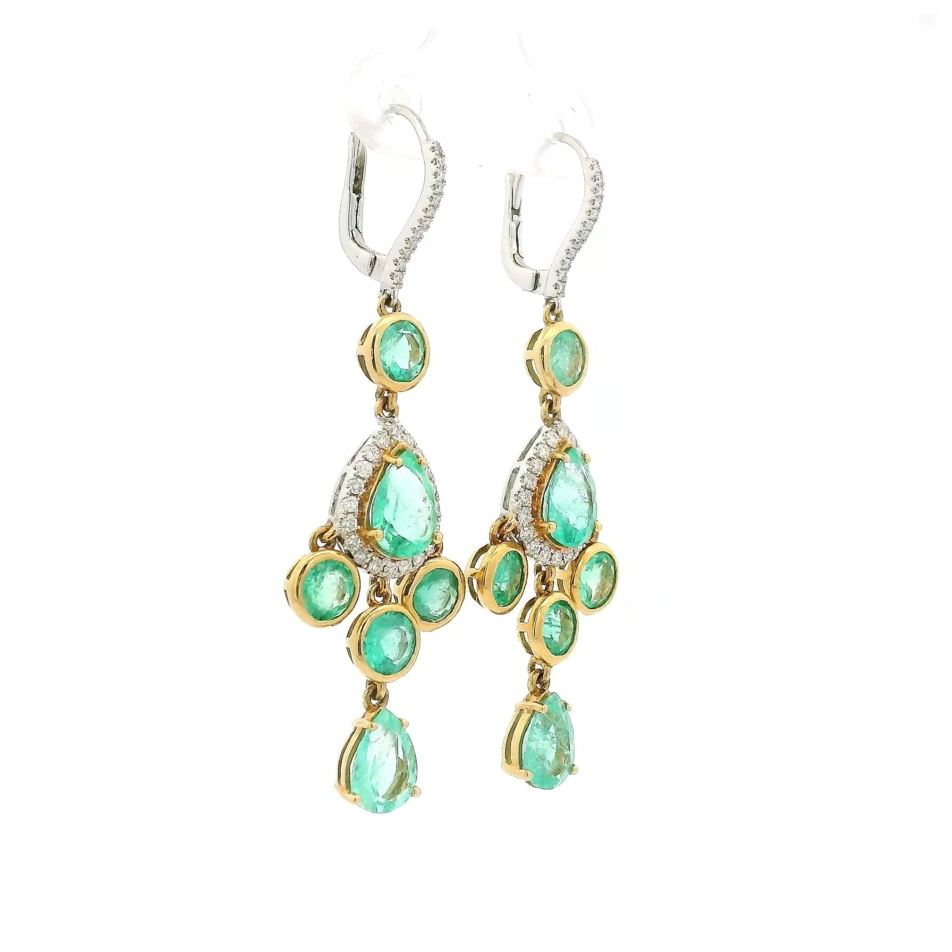 Round & Pear Shape Mint Emerald & Diamond Dangle Earrings - Forever Rox