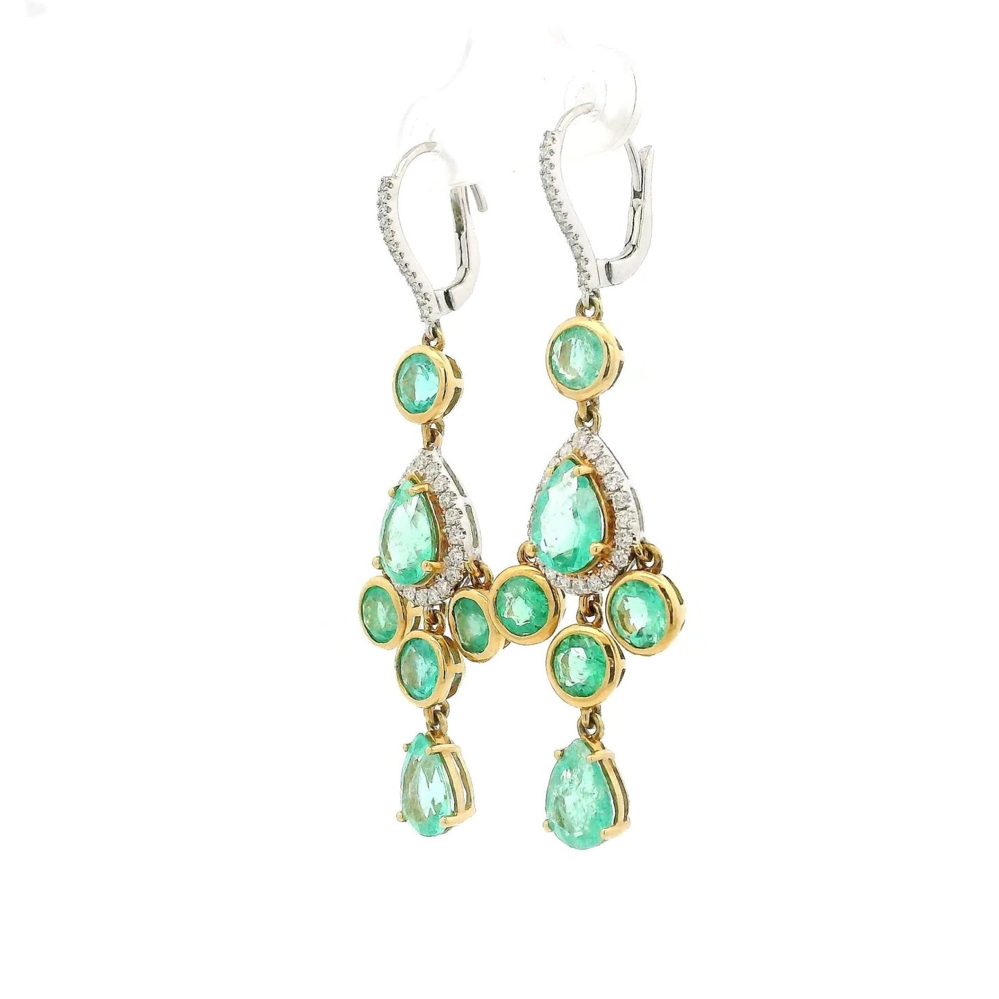 Round & Pear Shape Mint Emerald & Diamond Dangle Earrings - Forever Rox