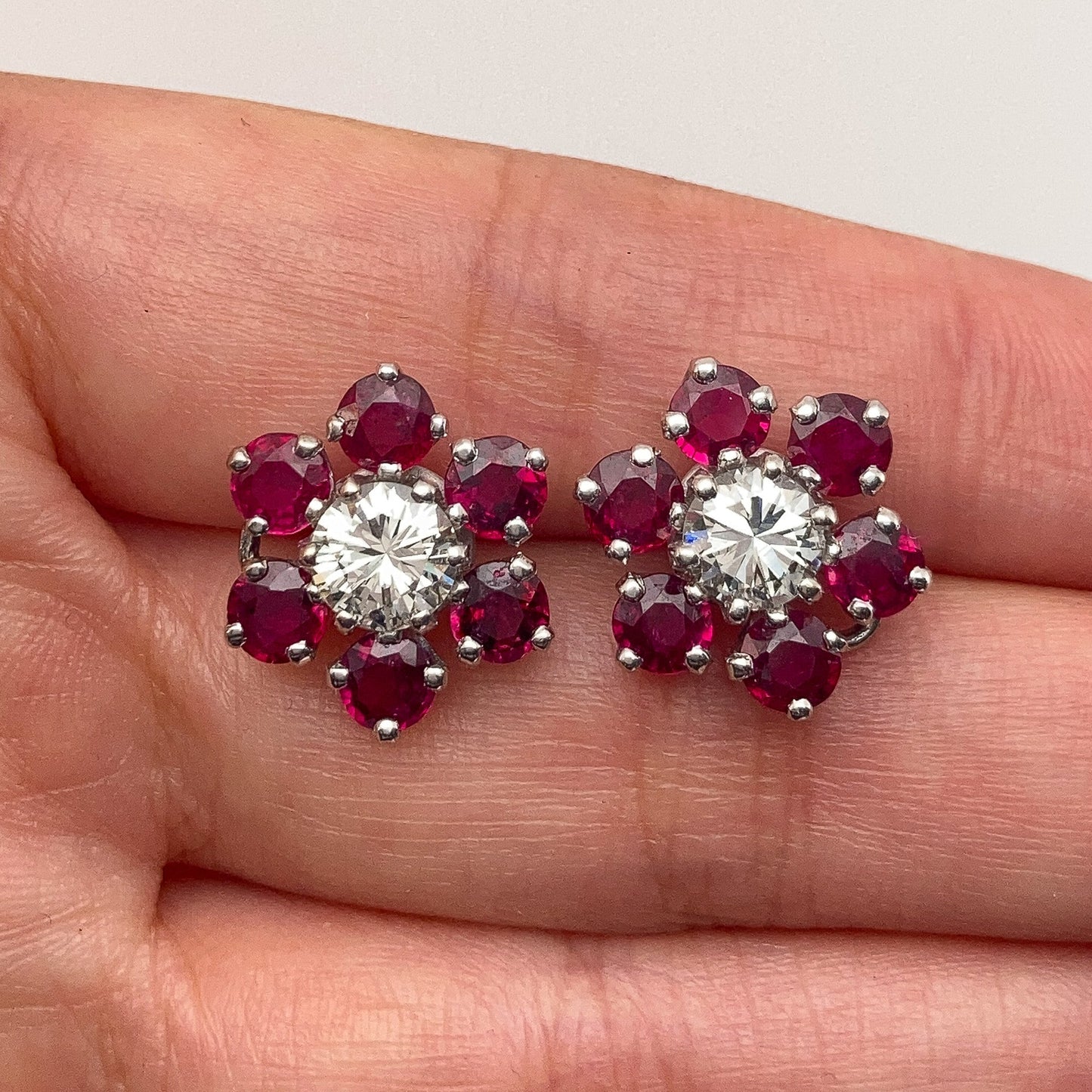 Ruby & Diamond Cluster Day/Night Earrings, 18k - Forever Rox Fine Jewelry