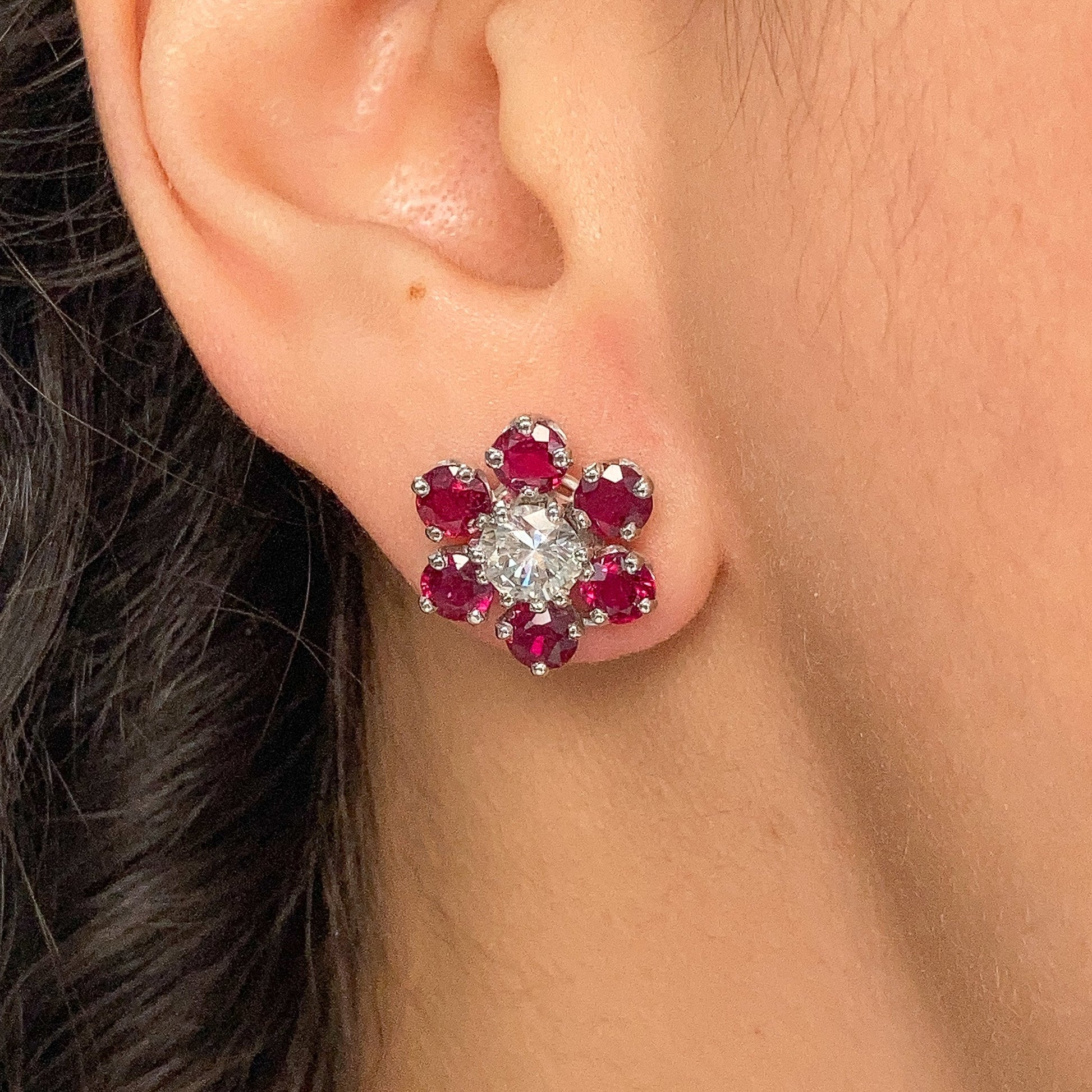 Ruby & Diamond Cluster Day/Night Earrings, 18k - Forever Rox Fine Jewelry