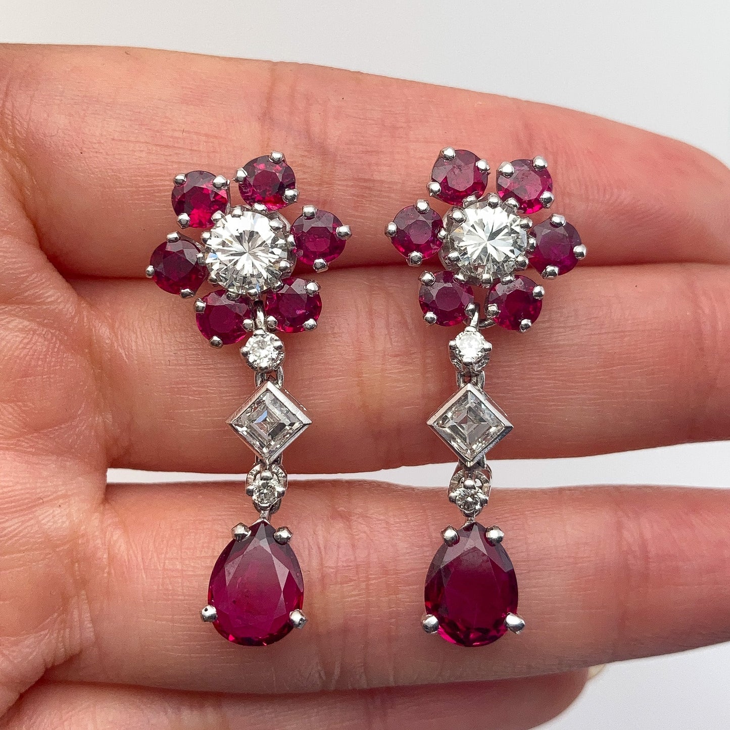 Ruby & Diamond Cluster Day/Night Earrings, 18k - Forever Rox Fine Jewelry
