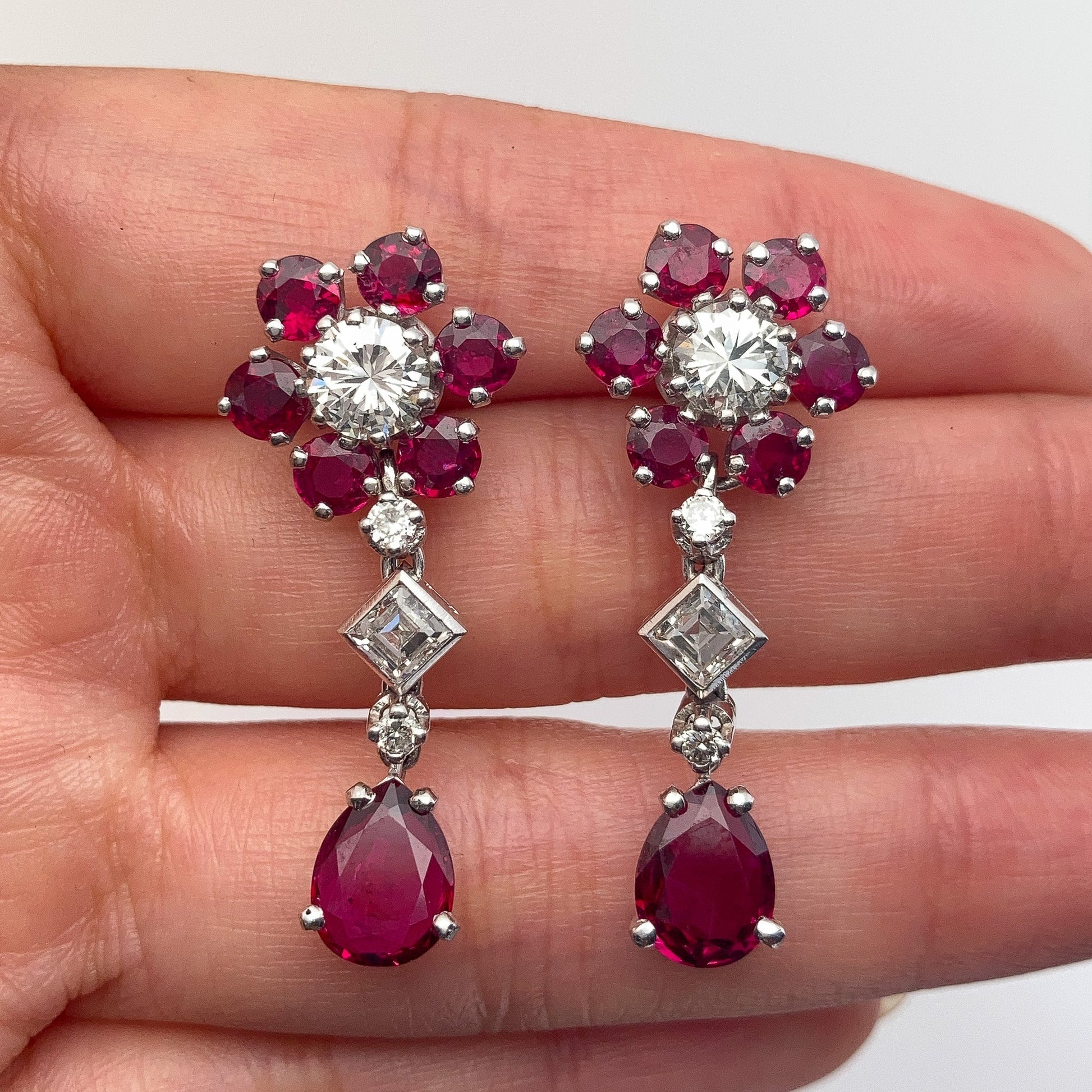 Ruby & Diamond Cluster Day/Night Earrings, 18k - Forever Rox Fine Jewelry