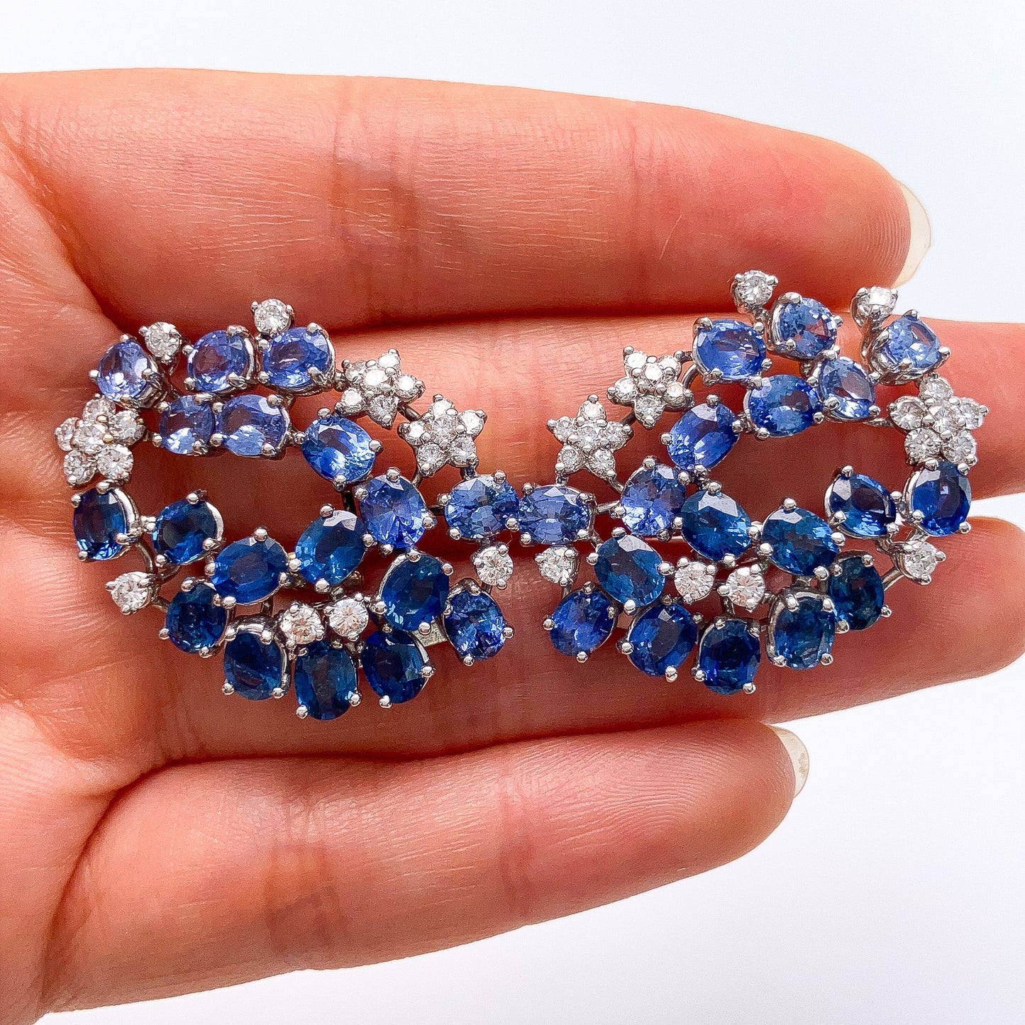 Sapphire & Diamond Cluster Earclips, 18k - Forever Rox