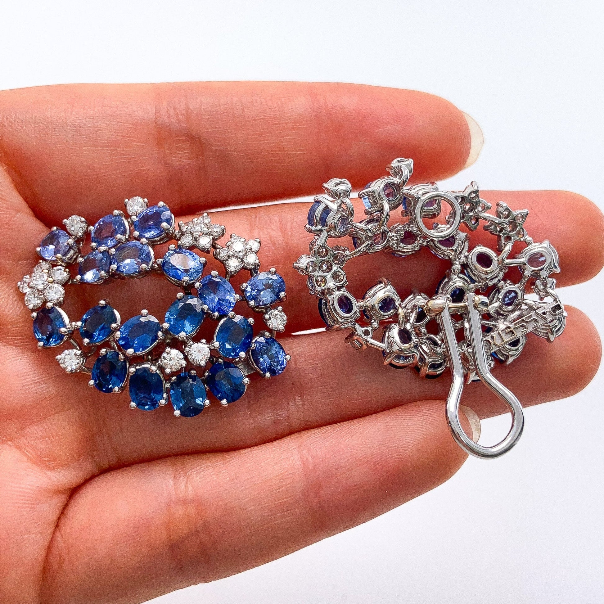 Sapphire & Diamond Cluster Earclips, 18k - Forever Rox