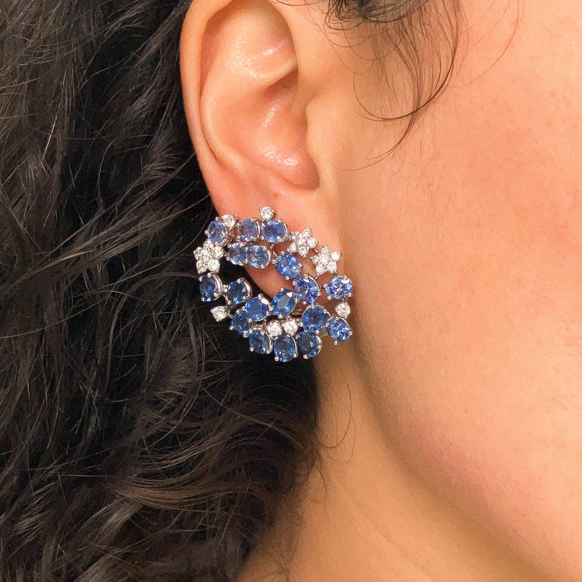 Sapphire & Diamond Cluster Earclips, 18k - Forever Rox
