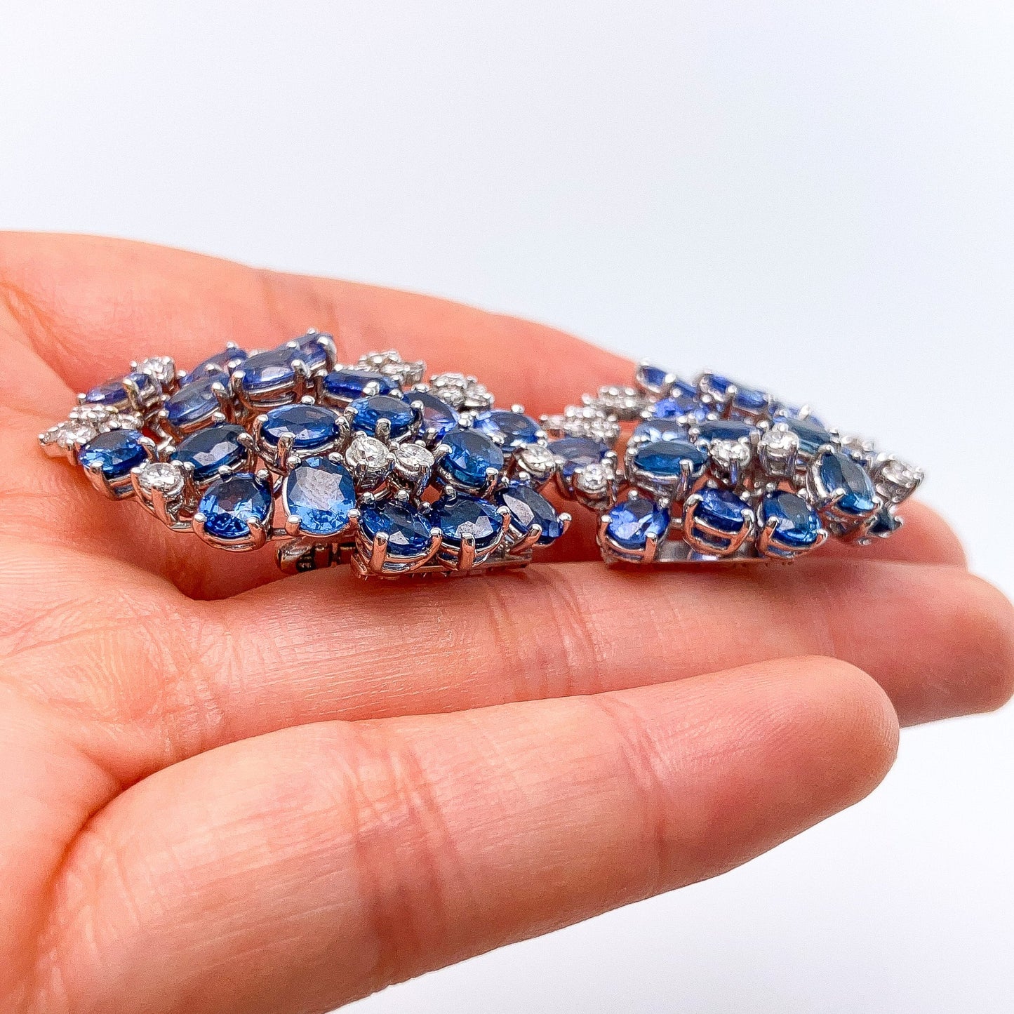 Sapphire & Diamond Cluster Earclips, 18k - Forever Rox