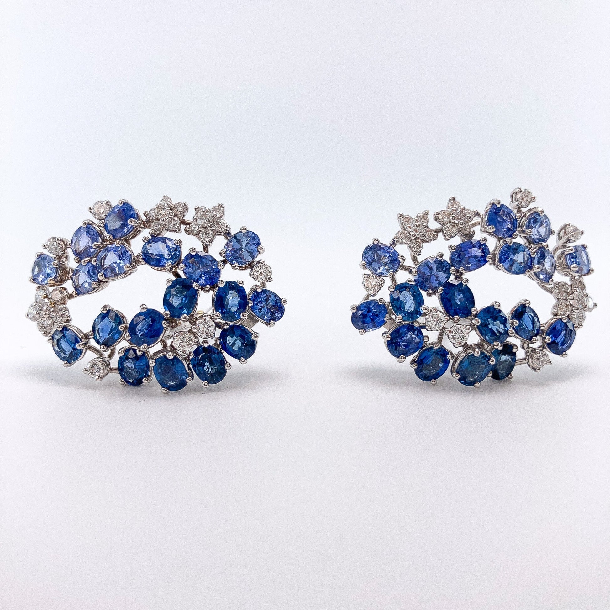 Sapphire & Diamond Cluster Earclips, 18k - Forever Rox
