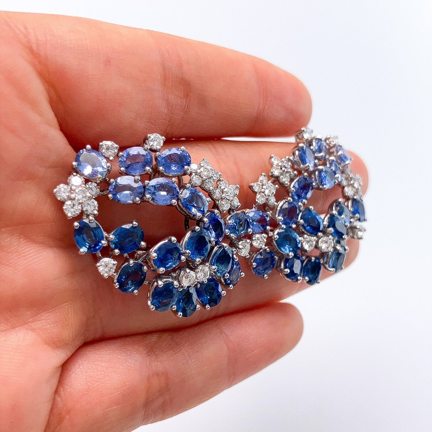 Sapphire & Diamond Cluster Earclips, 18k - Forever Rox
