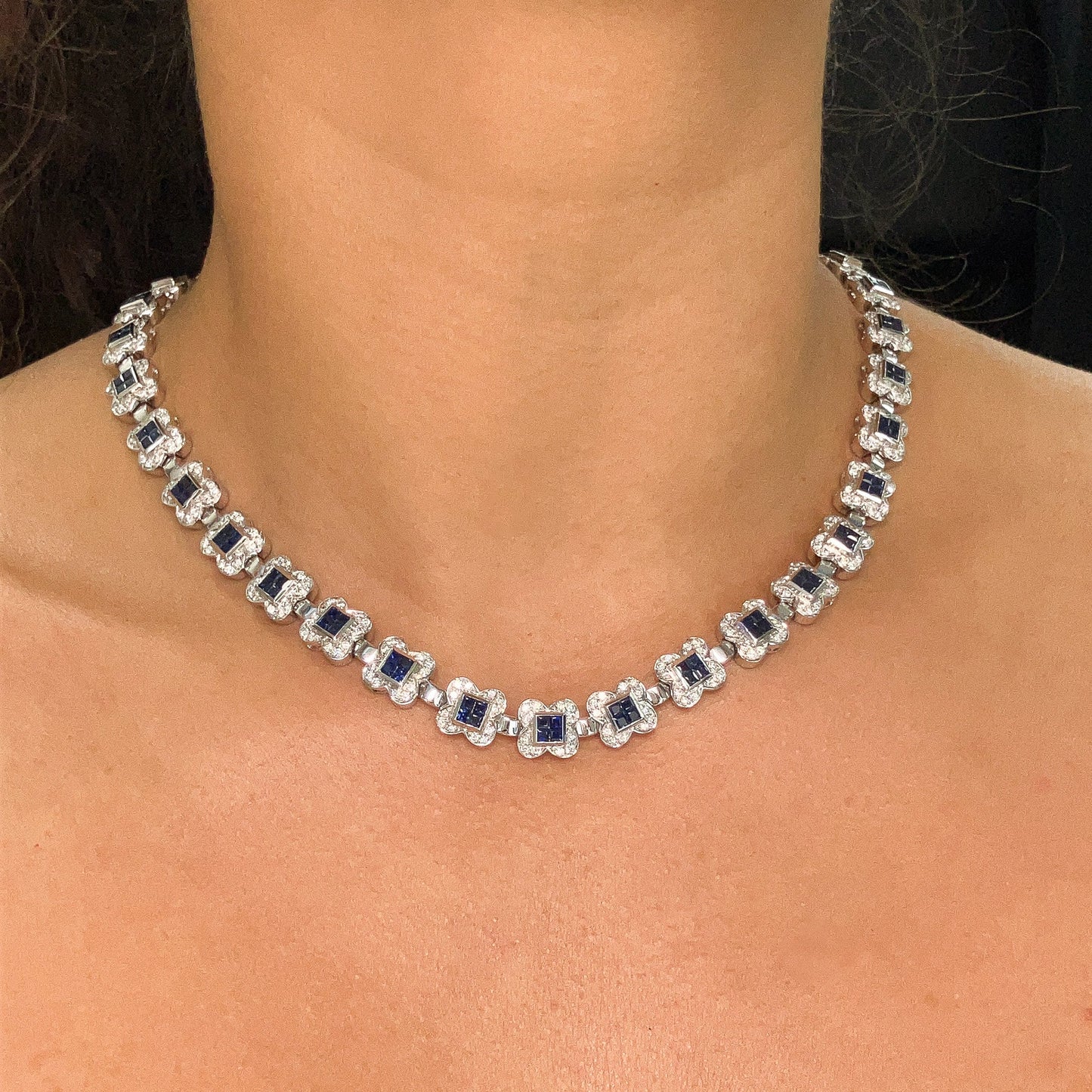 Sapphire & Diamond Flower Necklace, 18k º - Forever Rox