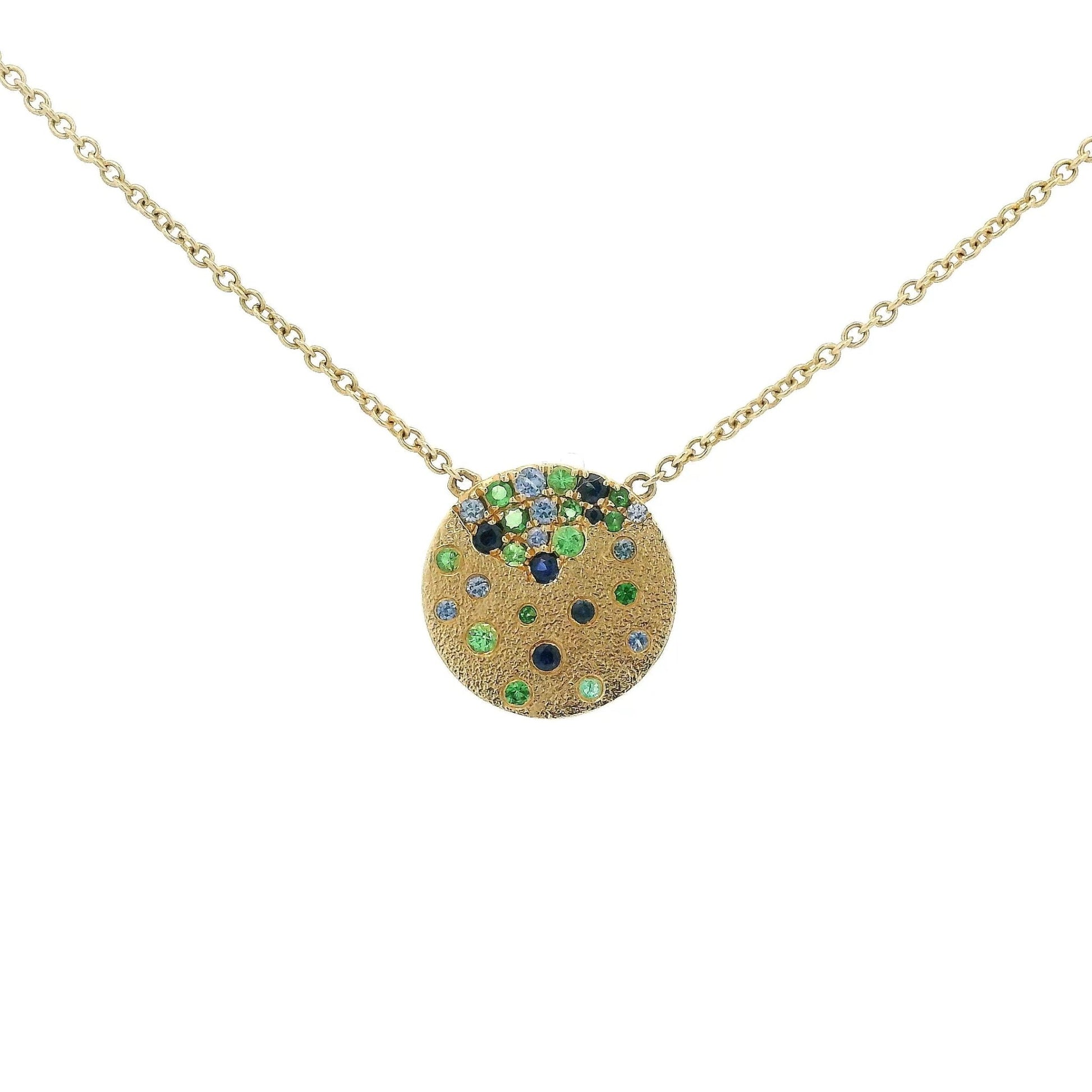 Scatter Sapphire & Tsavorite Disc Pendant - Forever Rox Fine Jewelry