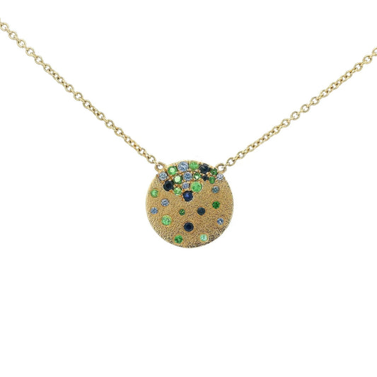 Scatter Sapphire & Tsavorite Disc Pendant - Forever Rox Fine Jewelry