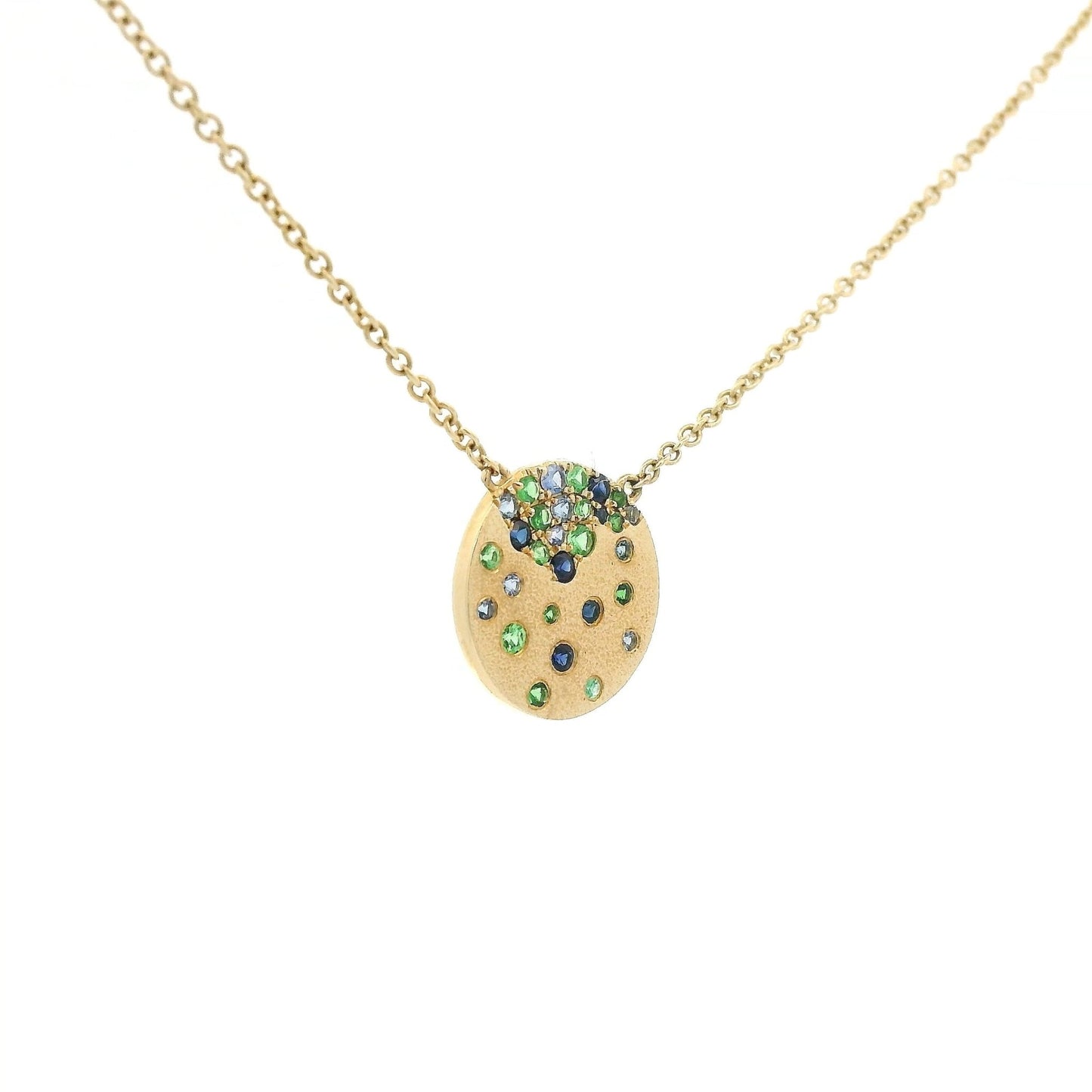 Scatter Sapphire & Tsavorite Disc Pendant - Forever Rox Fine Jewelry