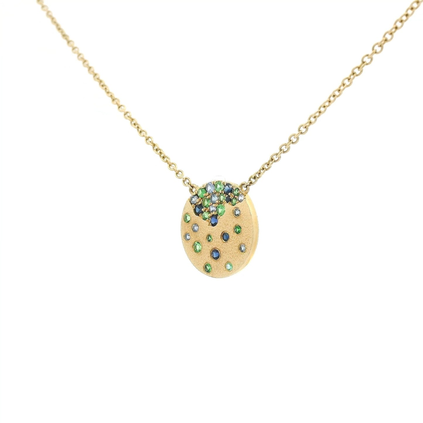 Scatter Sapphire & Tsavorite Disc Pendant - Forever Rox Fine Jewelry