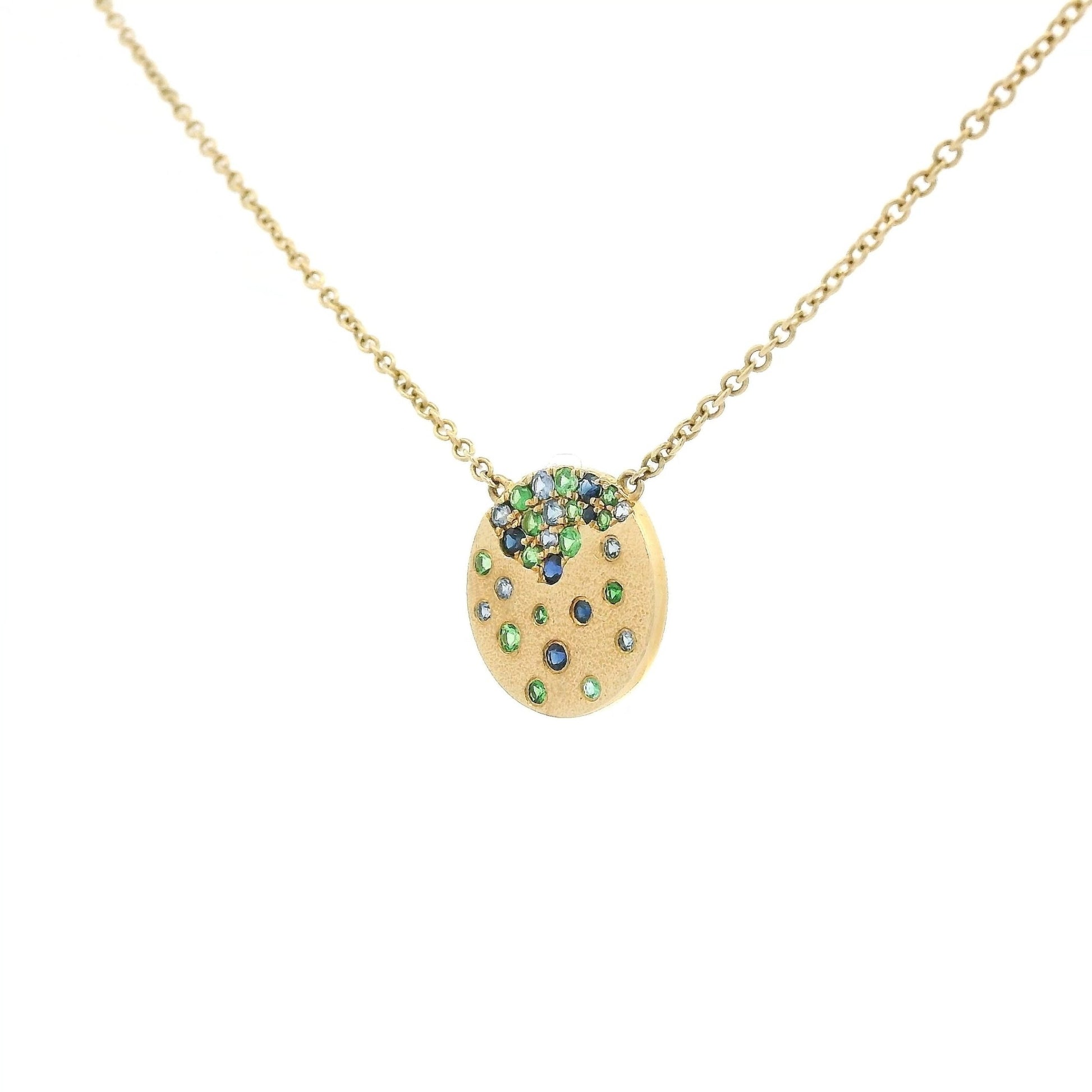 Scatter Sapphire & Tsavorite Disc Pendant - Forever Rox Fine Jewelry