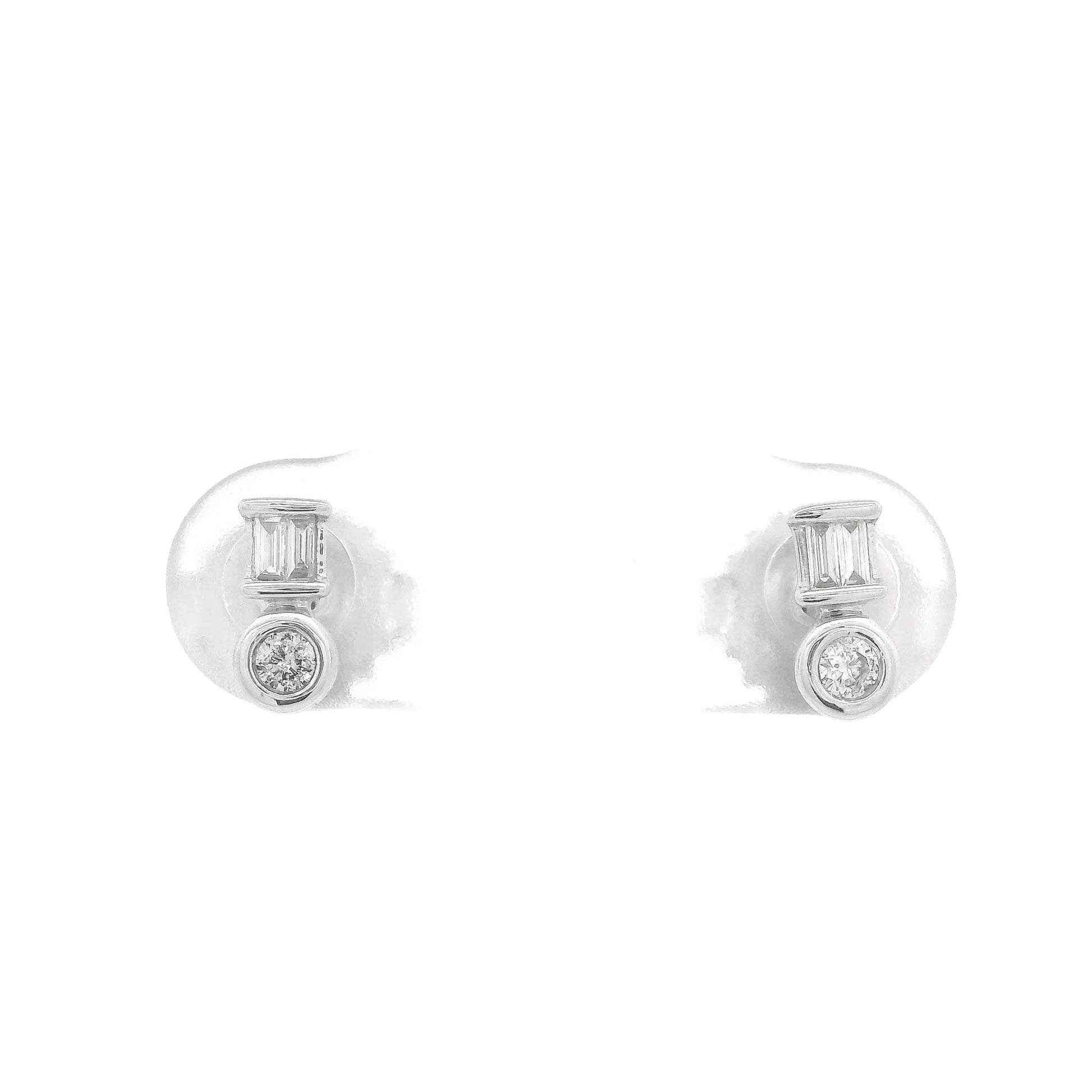 Silver Baguette & Round Diamond Studs - Forever Rox