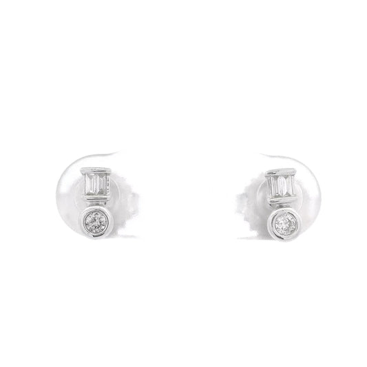 Silver Baguette & Round Diamond Studs - Forever Rox
