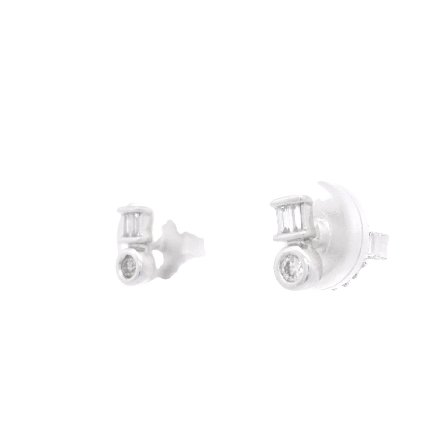 Silver Baguette & Round Diamond Studs - Forever Rox