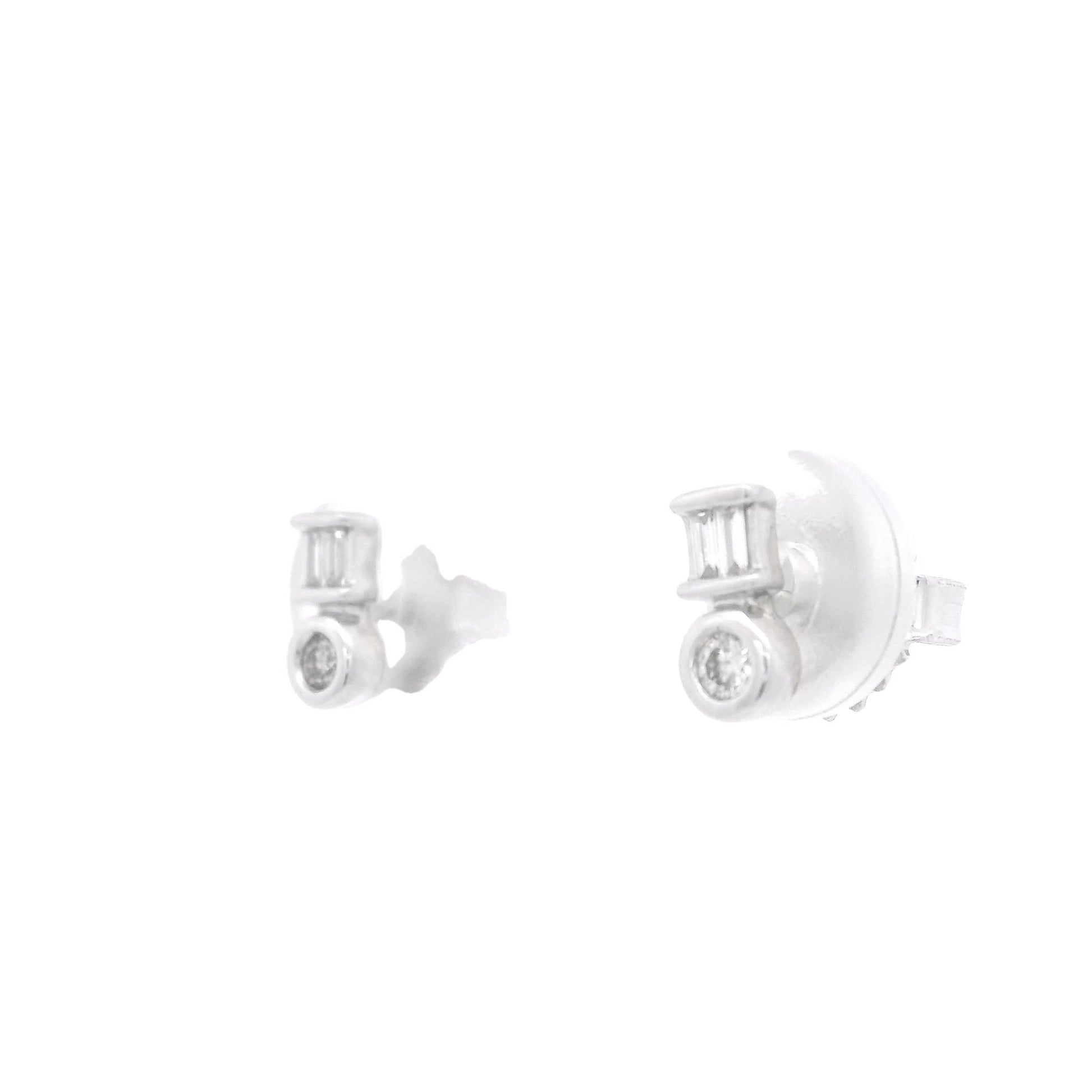 Silver Baguette & Round Diamond Studs - Forever Rox