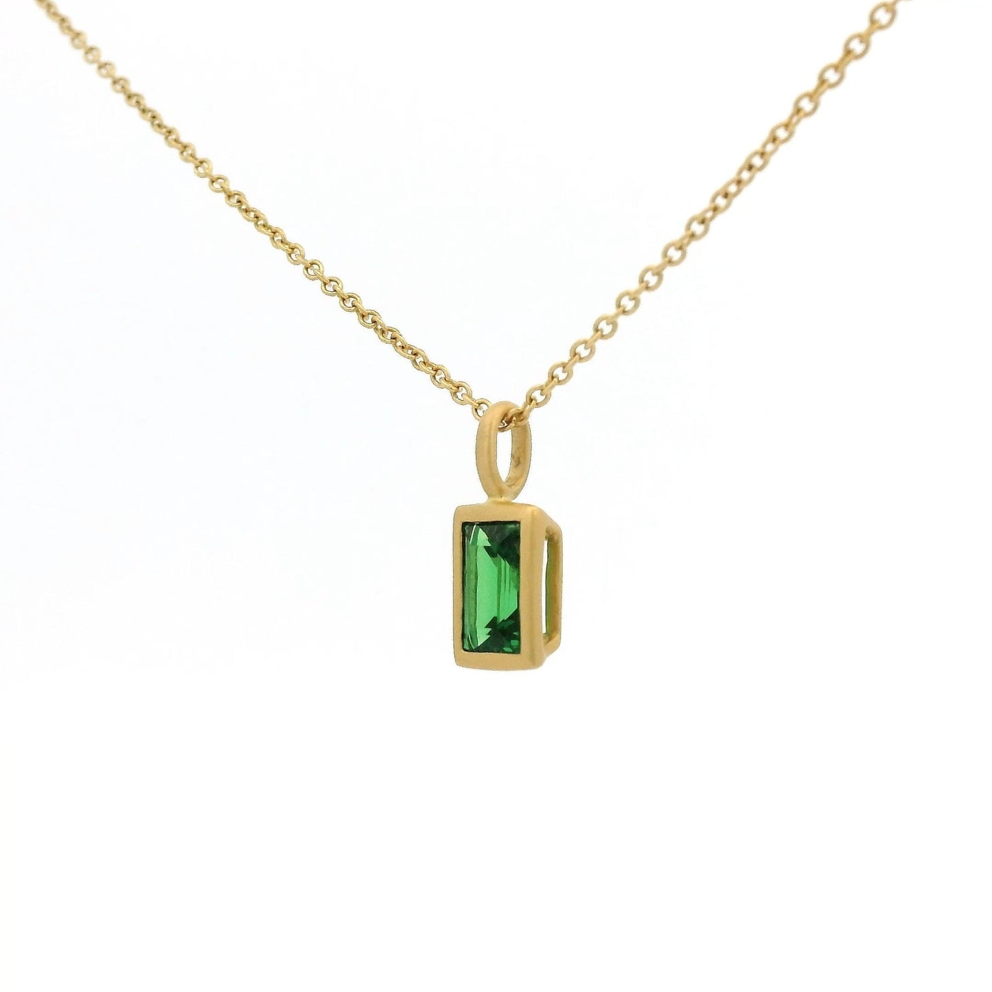 Solitaire Bezel Set Emerald Cut Tsavorite Pendant - Forever Rox Fine Jewelry