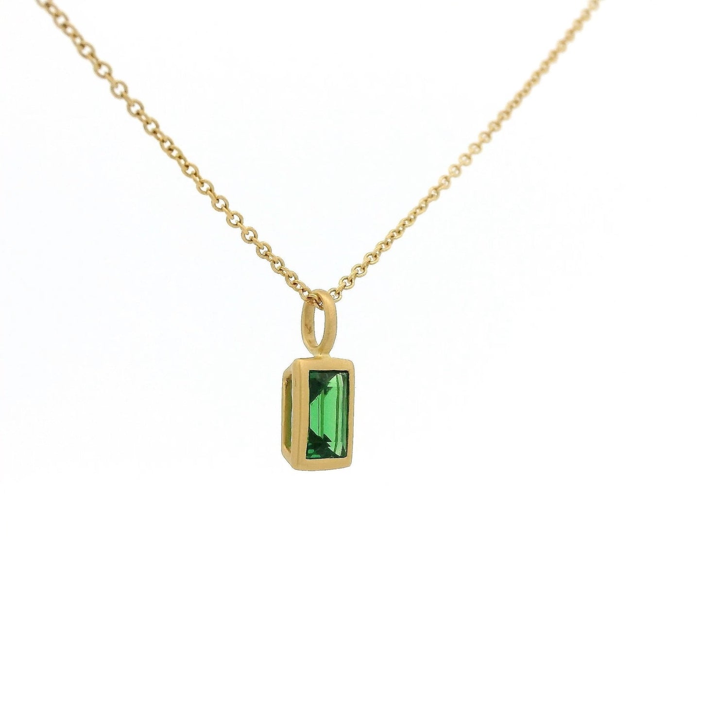 Solitaire Bezel Set Emerald Cut Tsavorite Pendant - Forever Rox Fine Jewelry