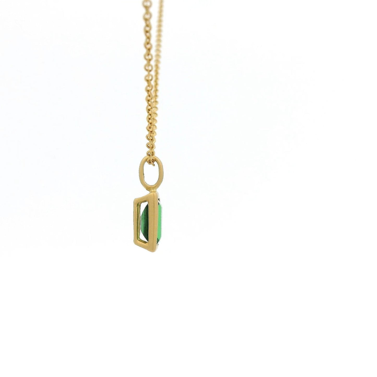 Solitaire Bezel Set Emerald Cut Tsavorite Pendant - Forever Rox Fine Jewelry