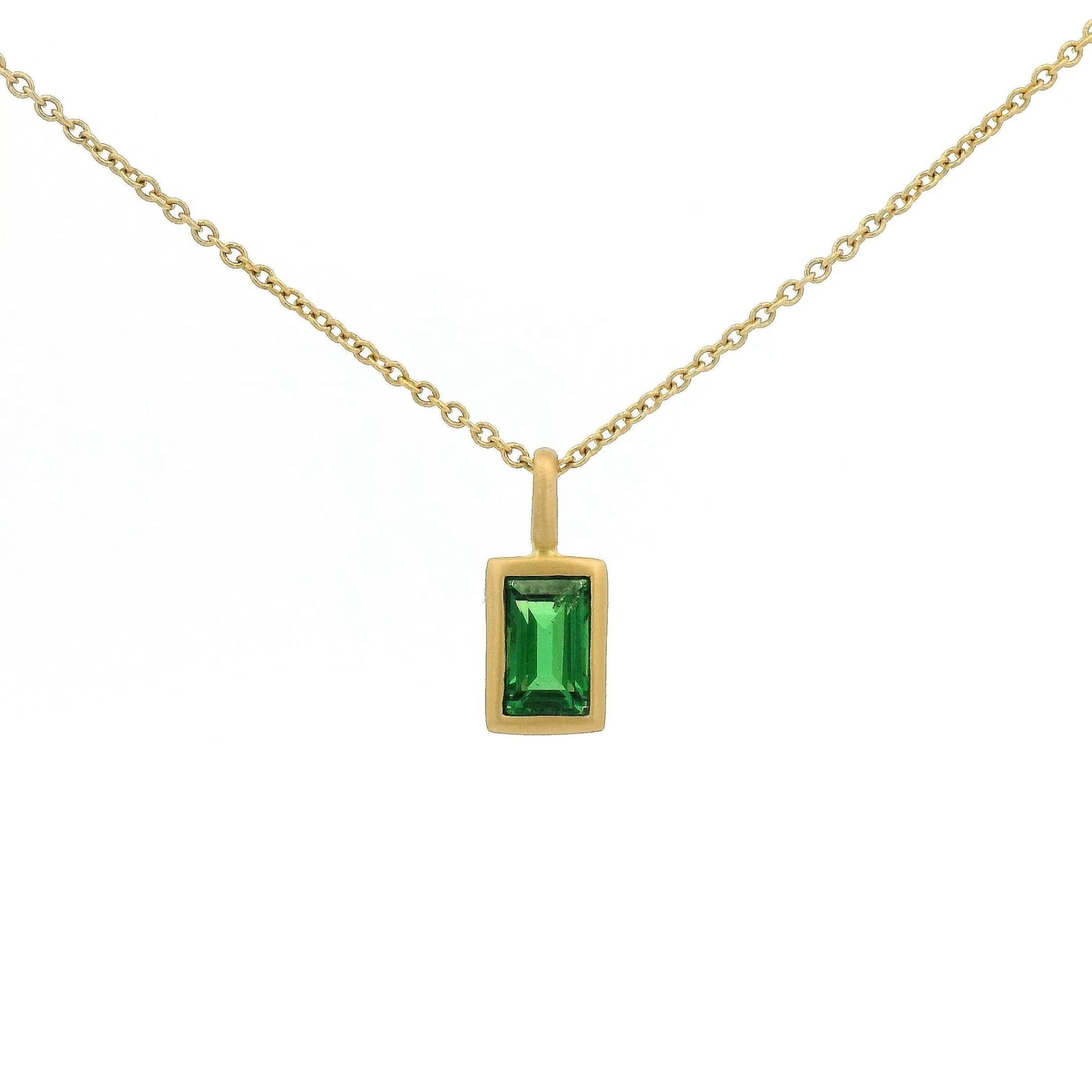 Solitaire Bezel Set Emerald Cut Tsavorite Pendant - Forever Rox Fine Jewelry