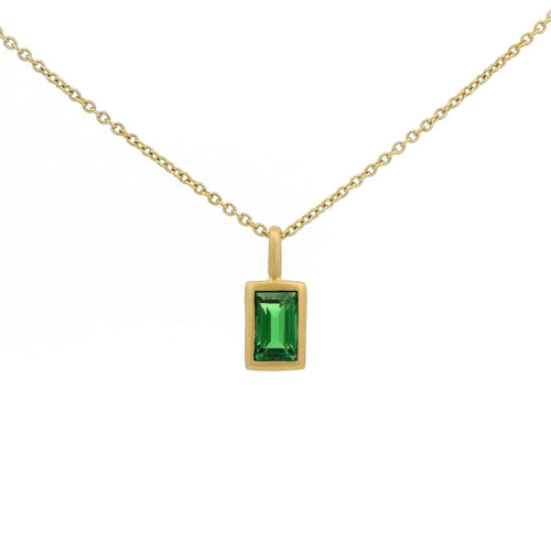 Solitaire Bezel Set Emerald Cut Tsavorite Pendant - Forever Rox Fine Jewelry