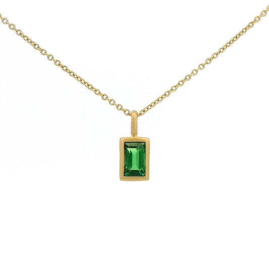 Solitaire Bezel Set Emerald Cut Tsavorite Pendant - Forever Rox Fine Jewelry