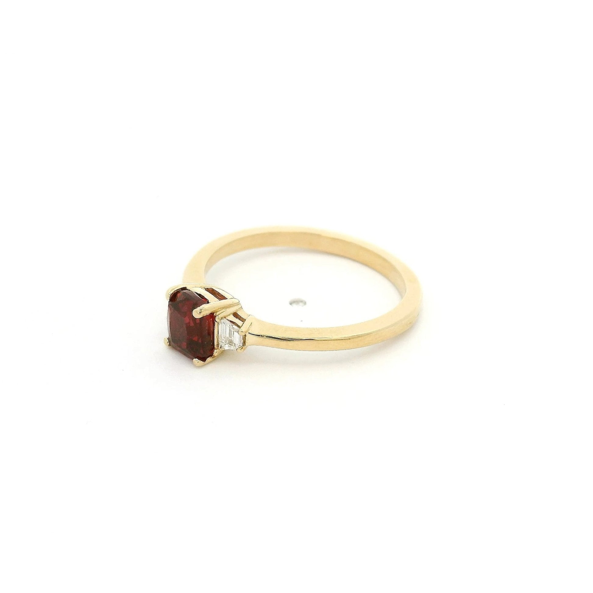 Square Cushion Cut Certified No Heat Ruby & Trapazoid Cut Diamond Ring - Forever Rox Fine Jewelry