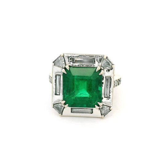 Square Emerald Cut Emerald & Diamond Ring - Forever Rox