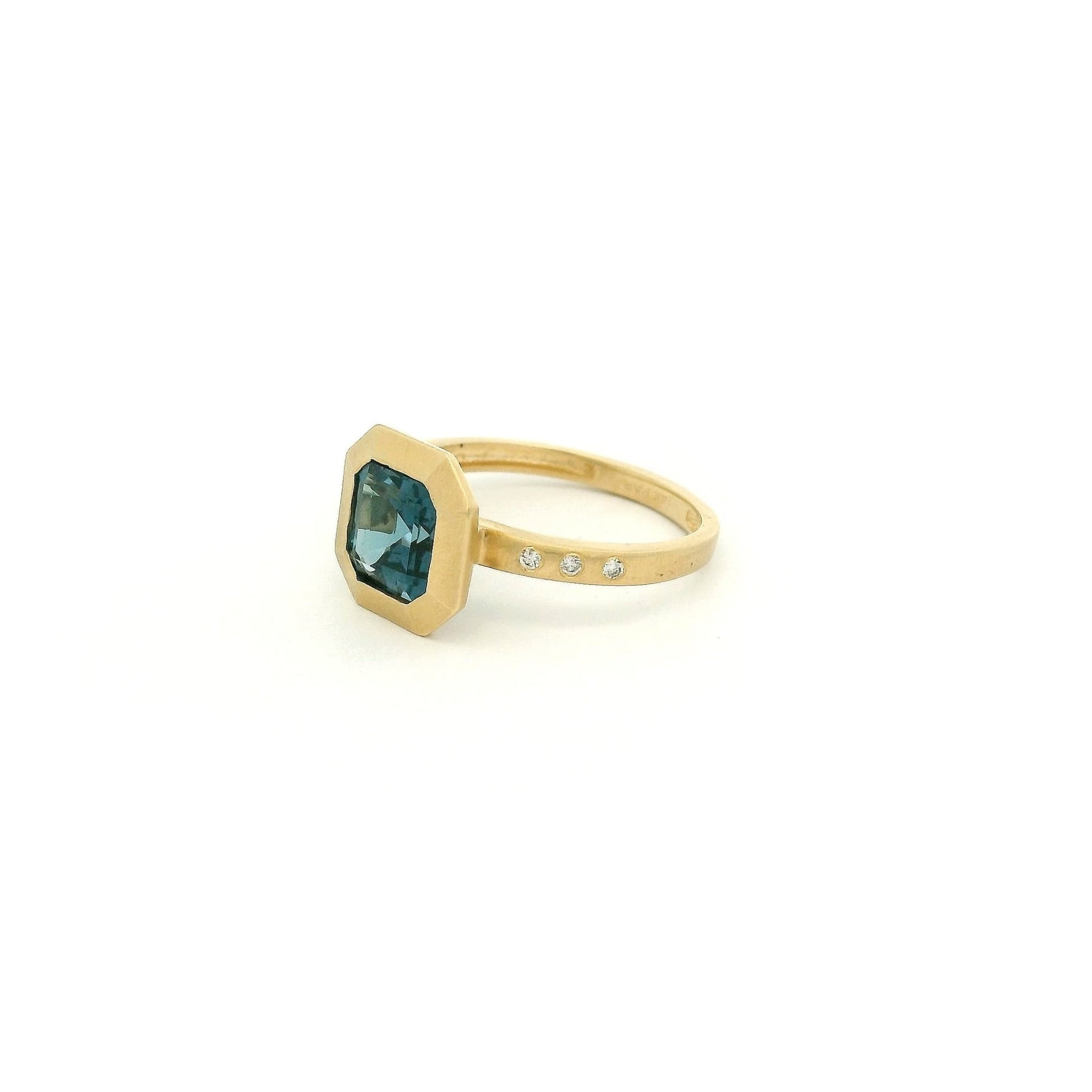 Square Emerald Cut London BLue Topaz & Flush Set Diamond Ring - Forever Rox Fine Jewelry