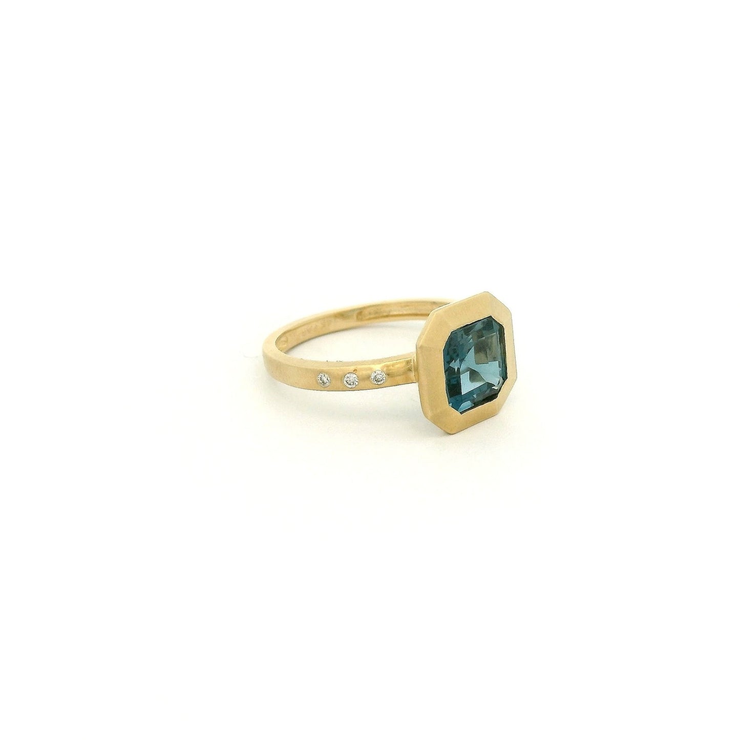 Square Emerald Cut London BLue Topaz & Flush Set Diamond Ring - Forever Rox Fine Jewelry