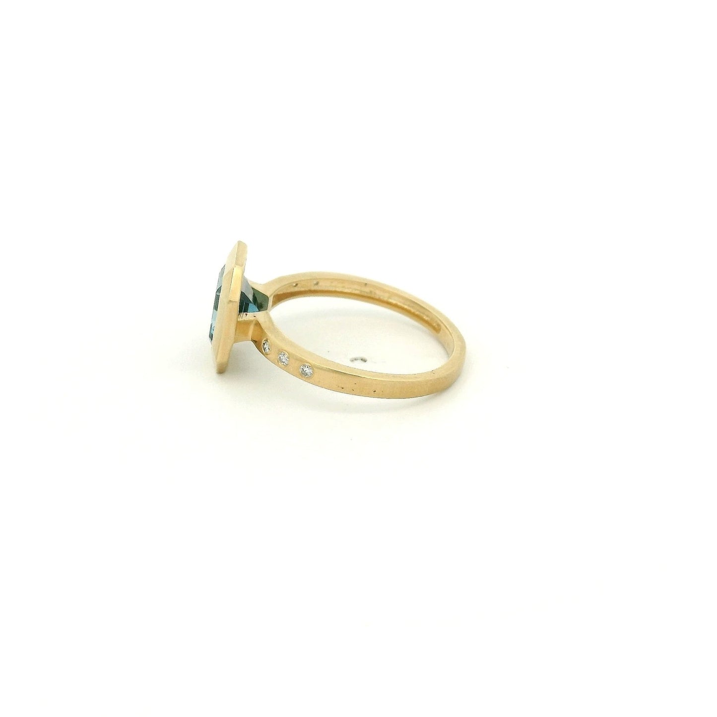 Square Emerald Cut London BLue Topaz & Flush Set Diamond Ring - Forever Rox Fine Jewelry