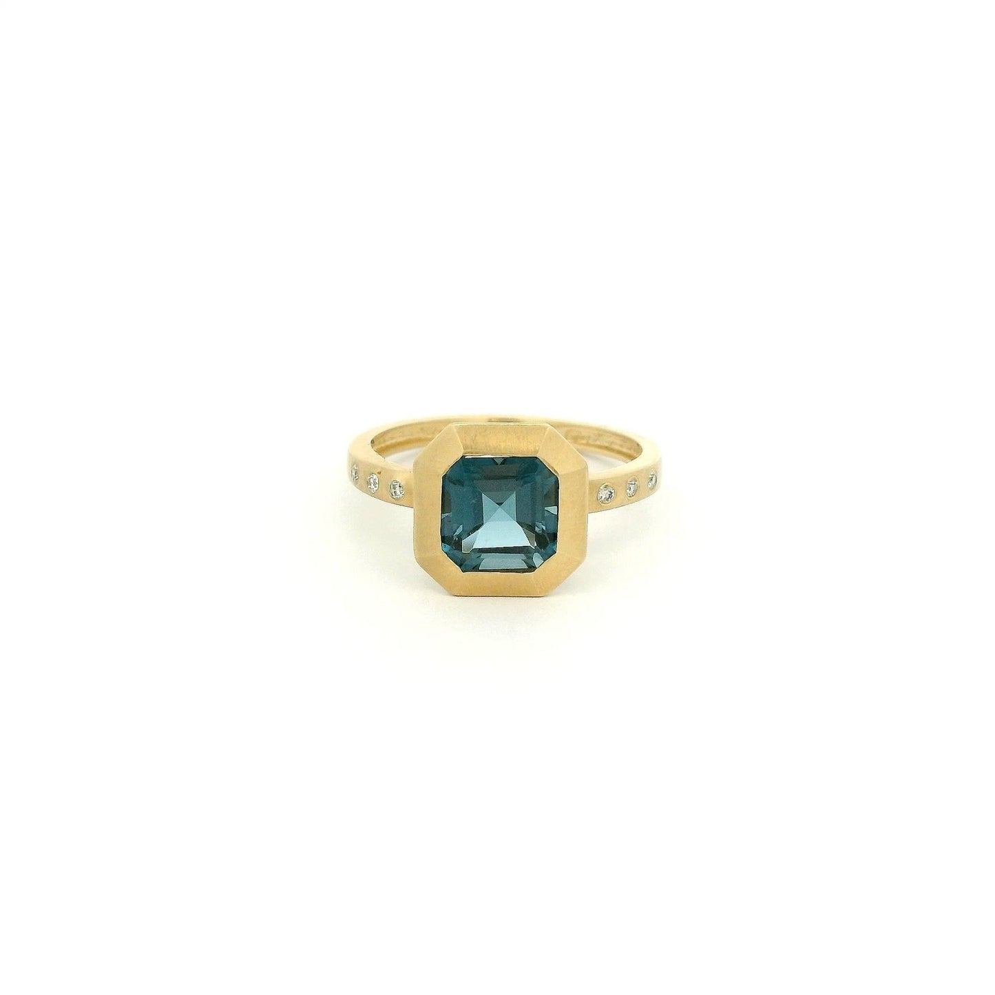 Square Emerald Cut London BLue Topaz & Flush Set Diamond Ring - Forever Rox Fine Jewelry
