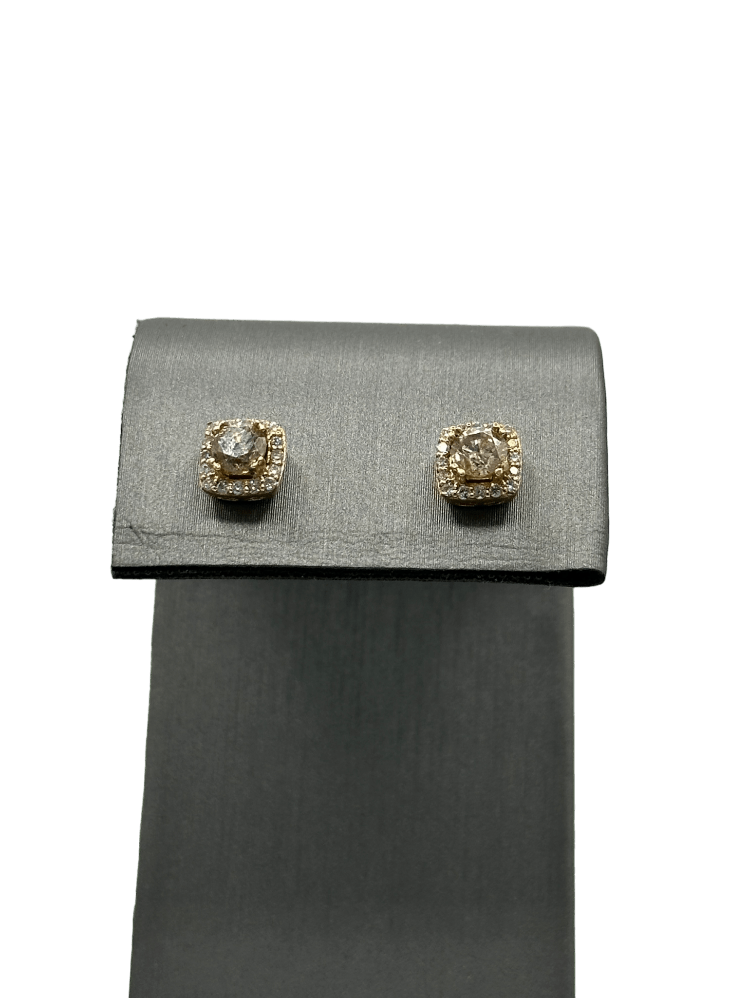 Square Shape Studs With Brown Diamonds & Diamond Halo - Forever Rox