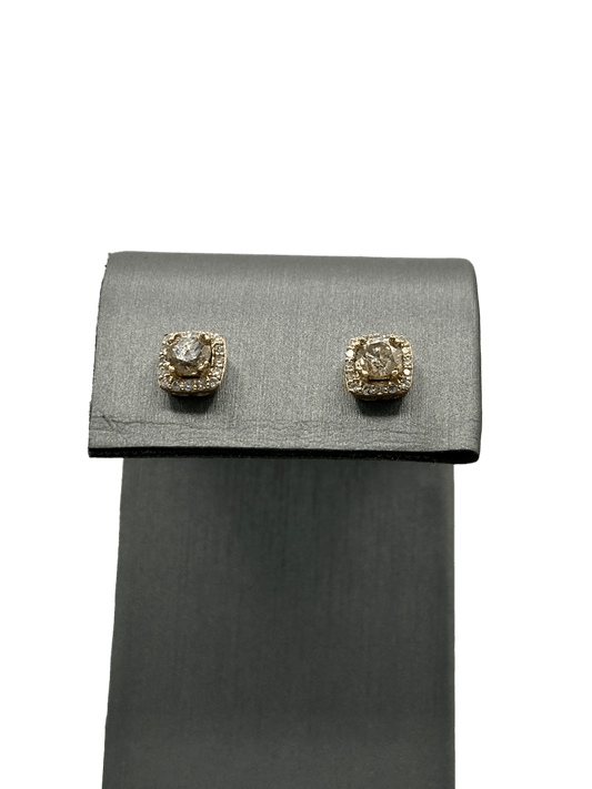 Square Shape Studs With Brown Diamonds & Diamond Halo - Forever Rox