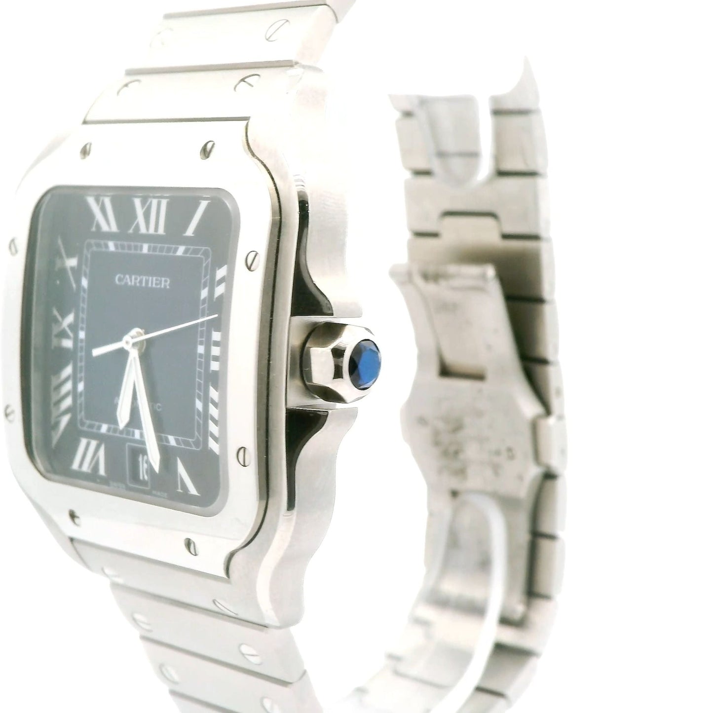 Steel Blue Dial Cartier Santos 39.8mm - Forever Rox