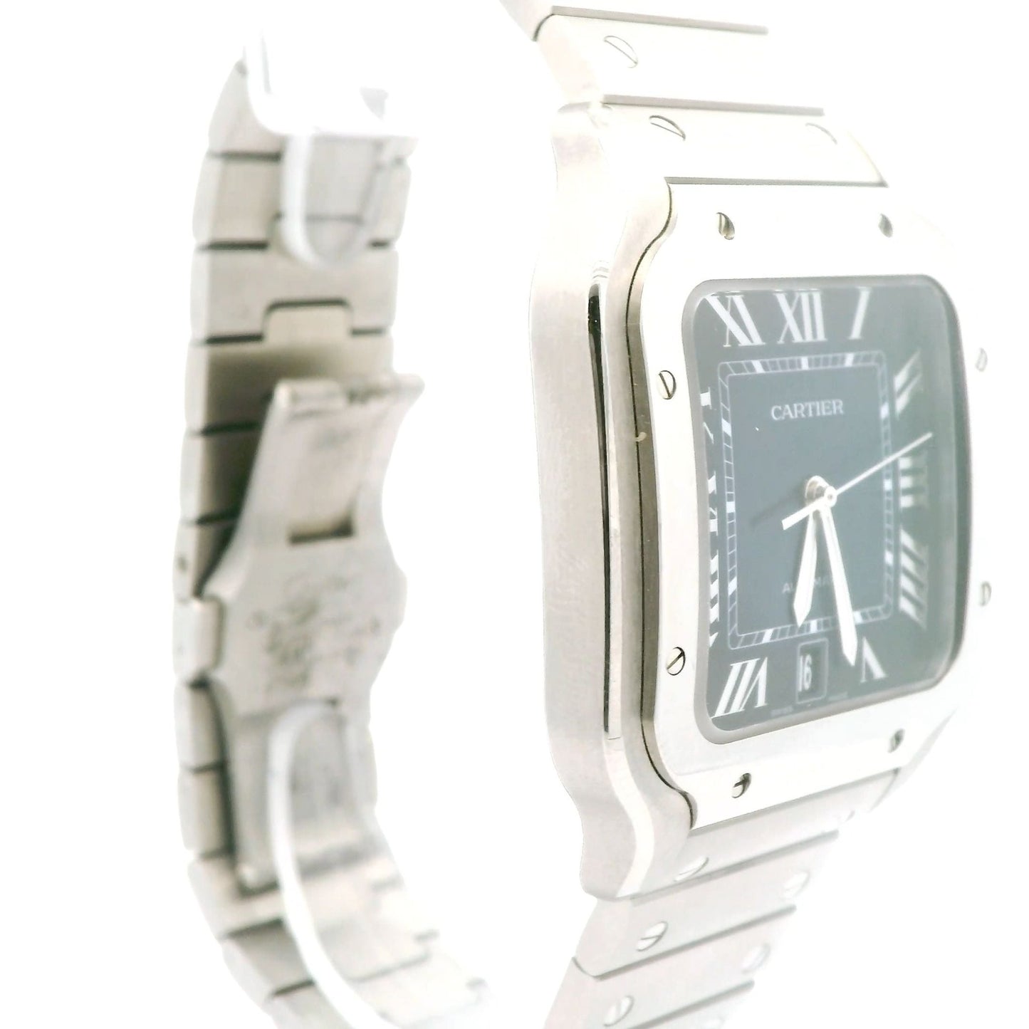 Steel Blue Dial Cartier Santos 39.8mm - Forever Rox