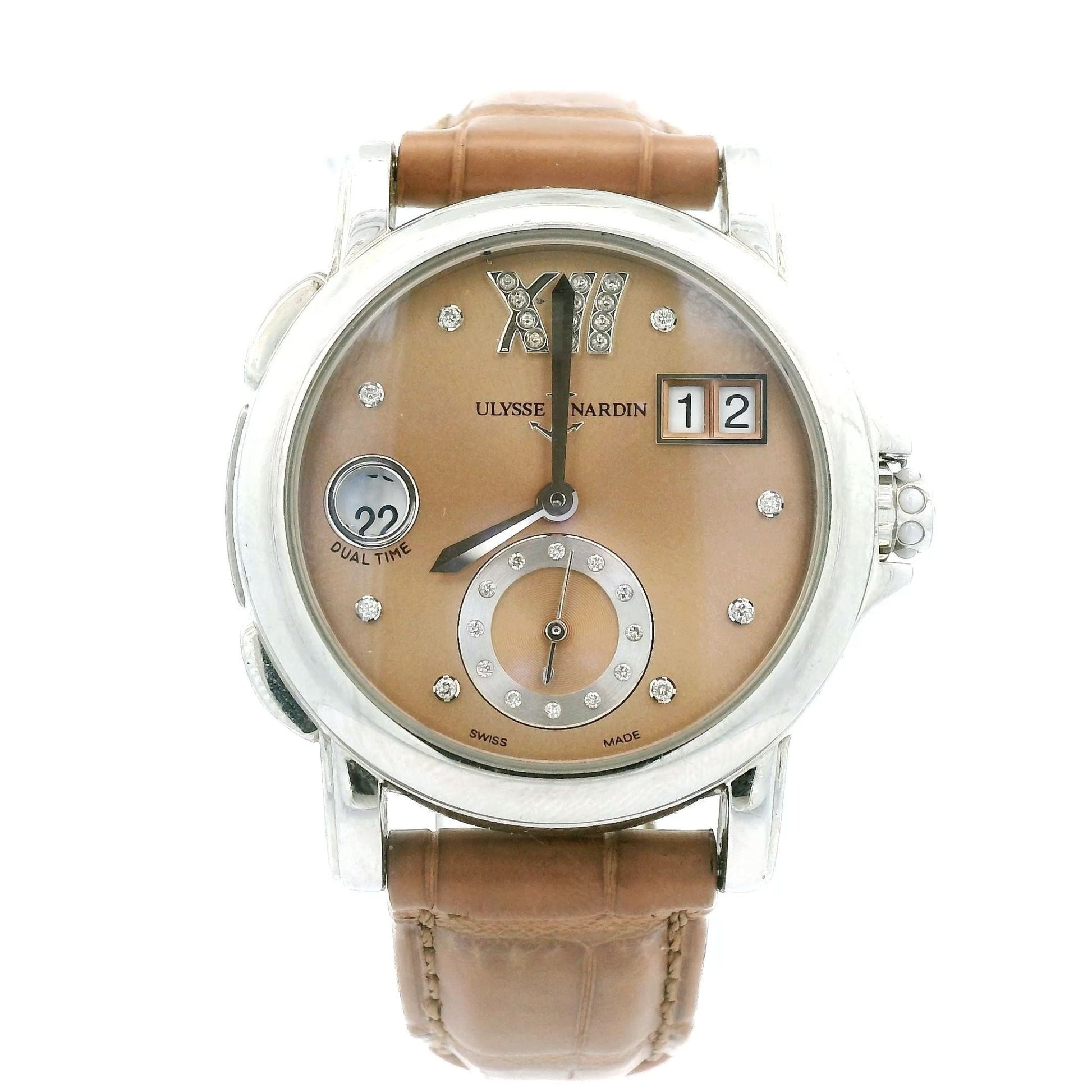 Steel Dual Time Ulysse Nardin with Diamond Dial - Forever Rox