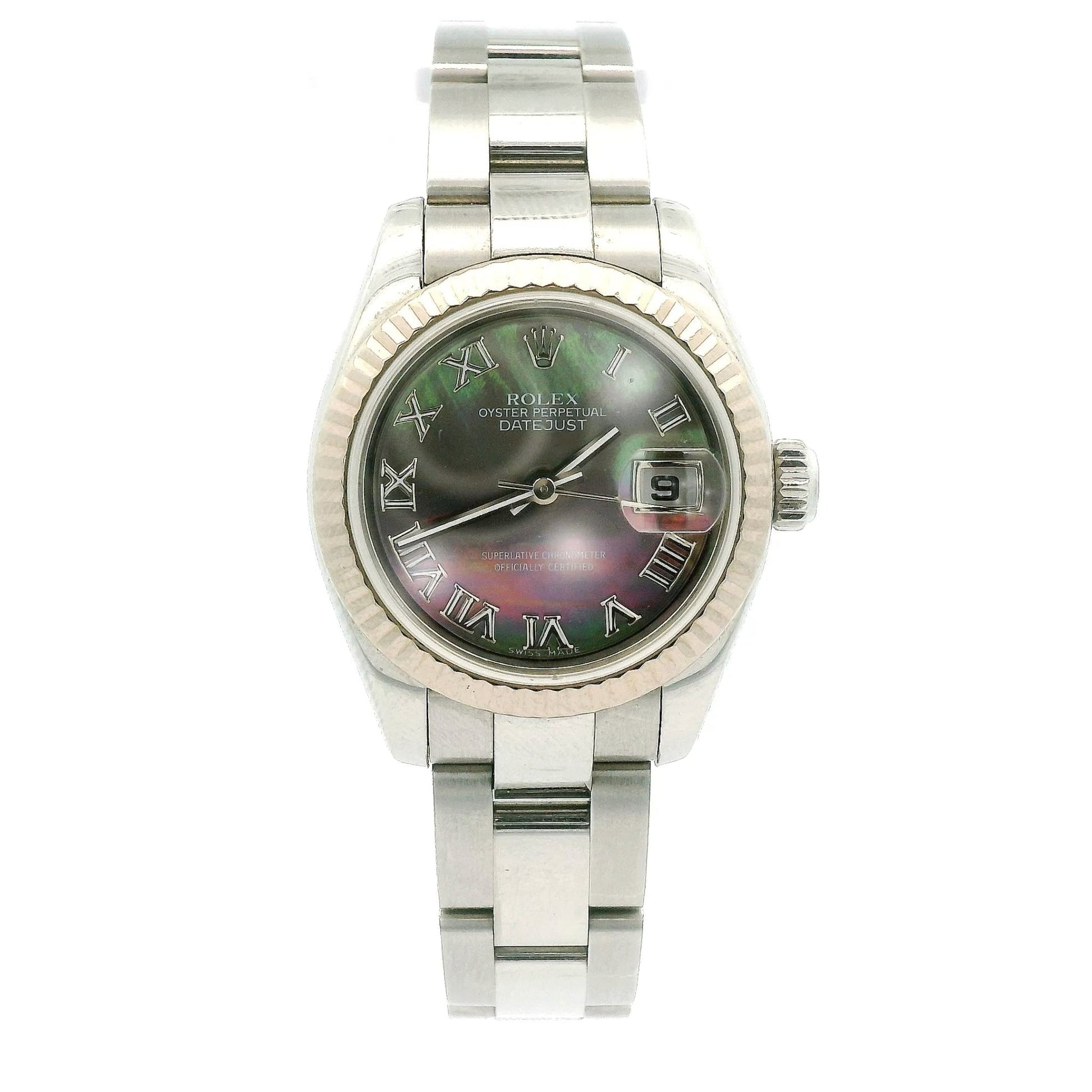 Steel Ladies Rolex Datejust Roman Dark Mother of Pearl Dial - Forever Rox