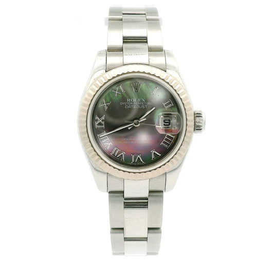 Steel Ladies Rolex Datejust Roman Dark Mother of Pearl Dial - Forever Rox