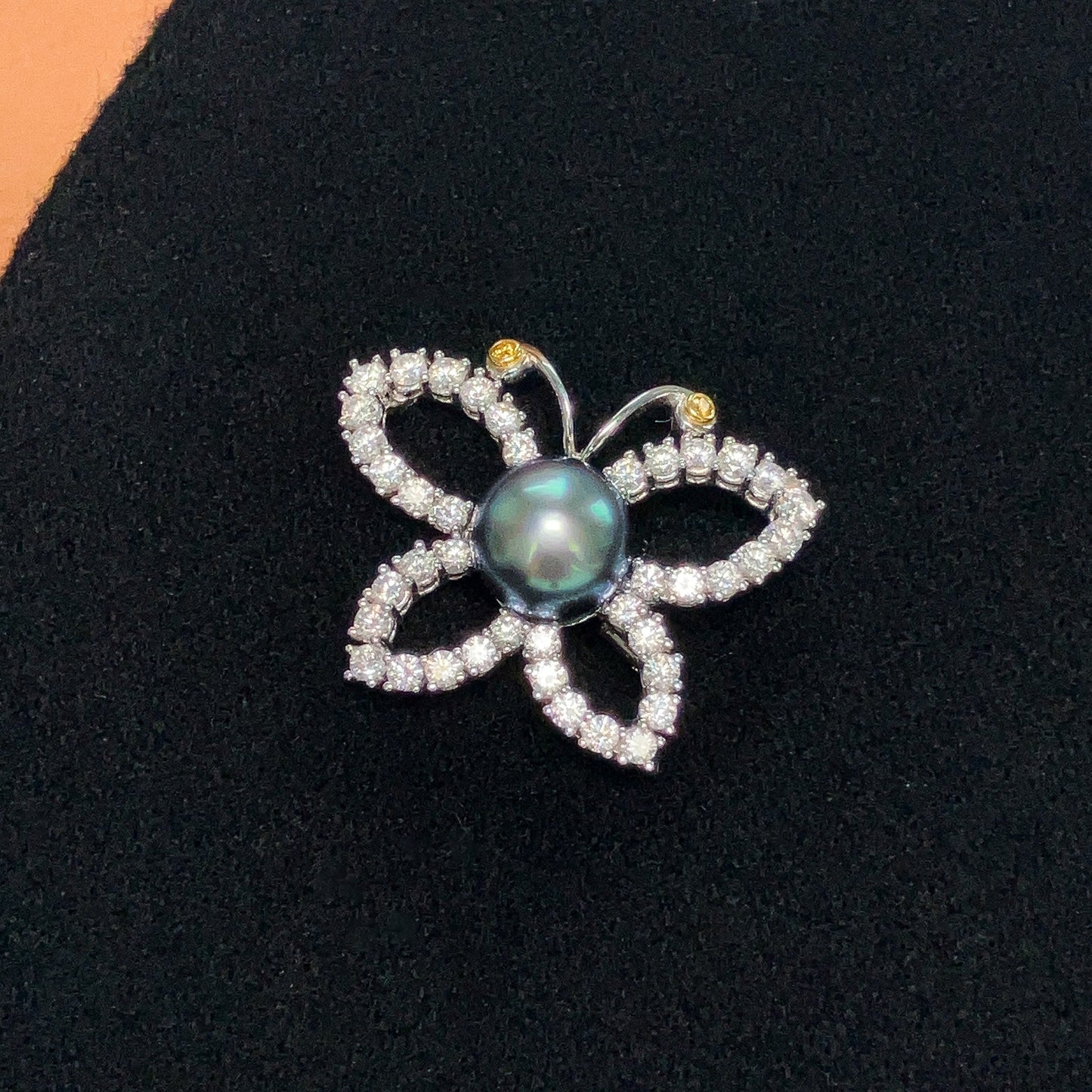 Tahitian Pearl & Diamond Butterfly Brooch, Platinum - Forever Rox
