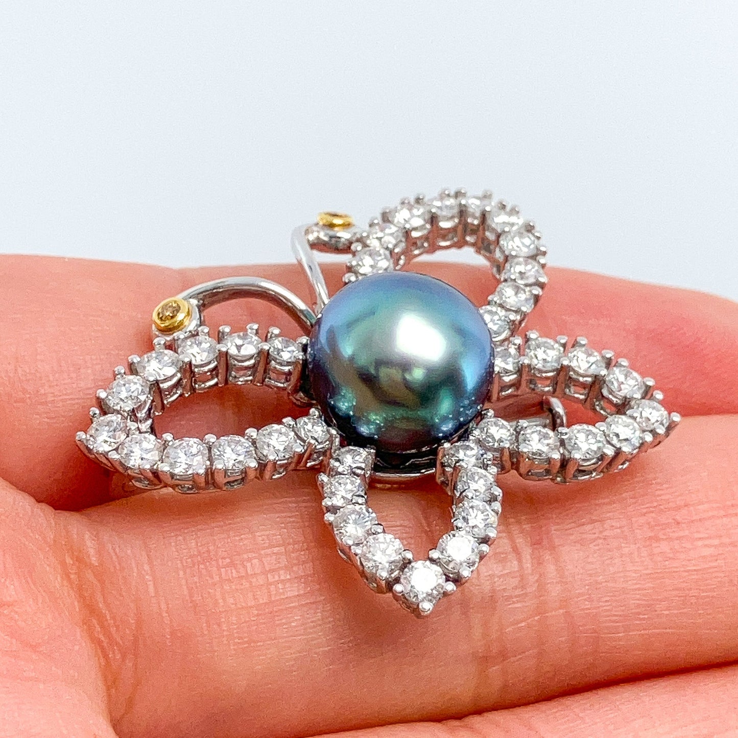 Tahitian Pearl & Diamond Butterfly Brooch, Platinum - Forever Rox