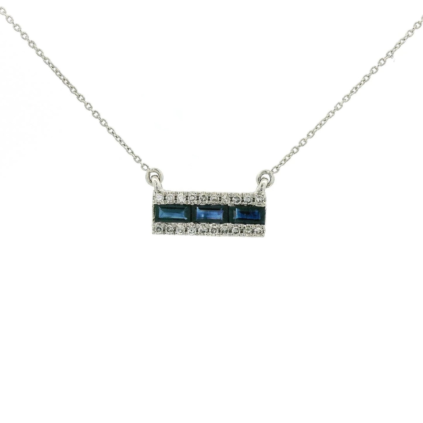 Three Emerald Cut Sapphire Bar Pendant With Diamonds - Forever Rox Fine Jewelry