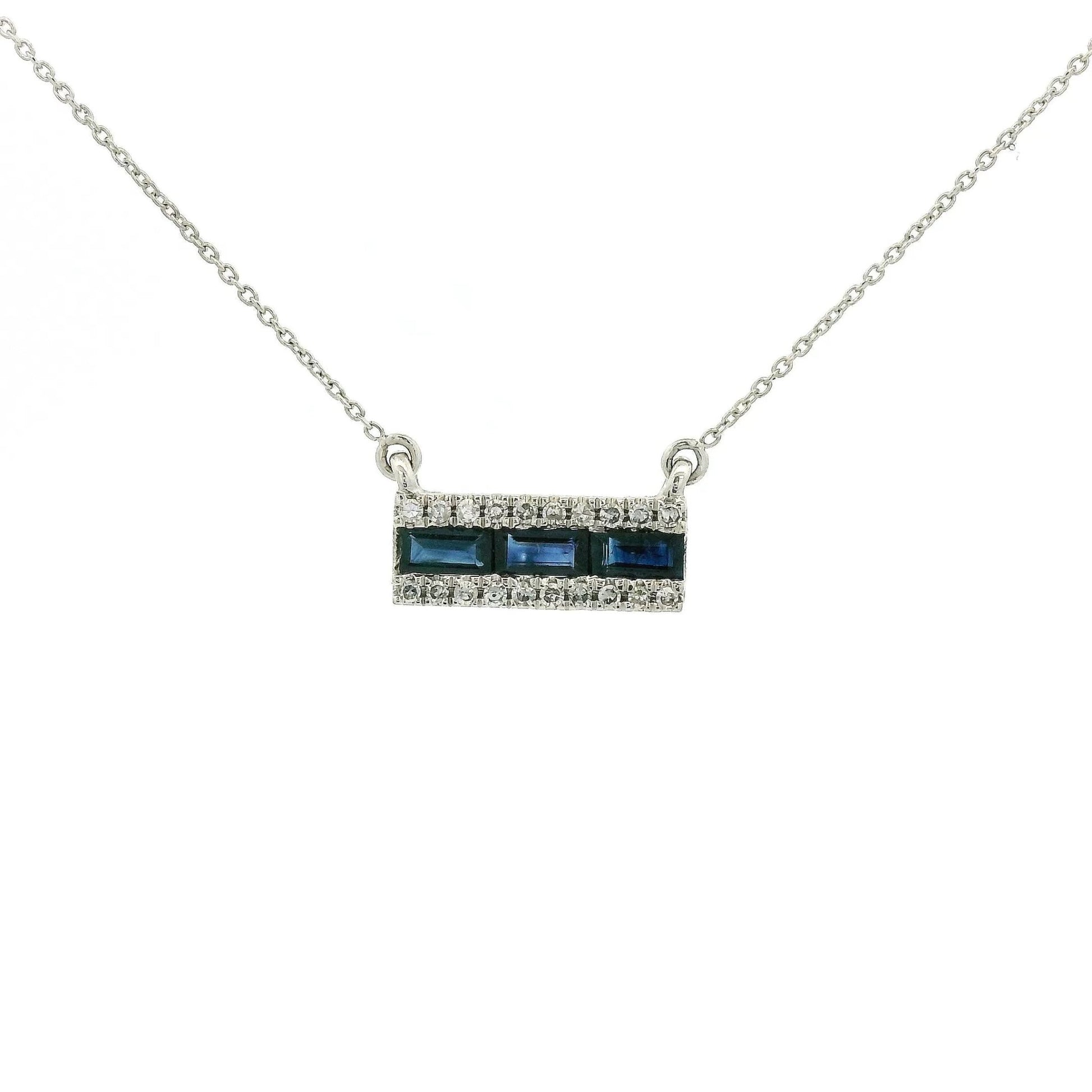 Three Emerald Cut Sapphire Bar Pendant With Diamonds - Forever Rox Fine Jewelry