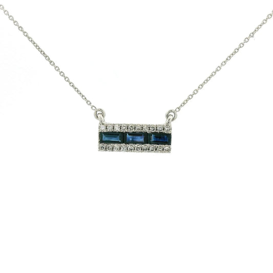 Three Emerald Cut Sapphire Bar Pendant With Diamonds - Forever Rox Fine Jewelry