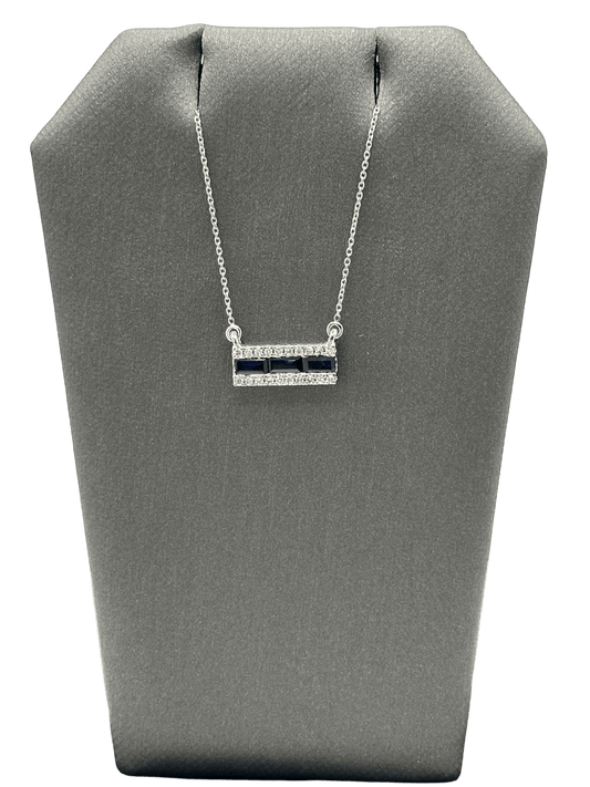 Three Emerald Cut Sapphire Bar Pendant With Diamonds - Forever Rox