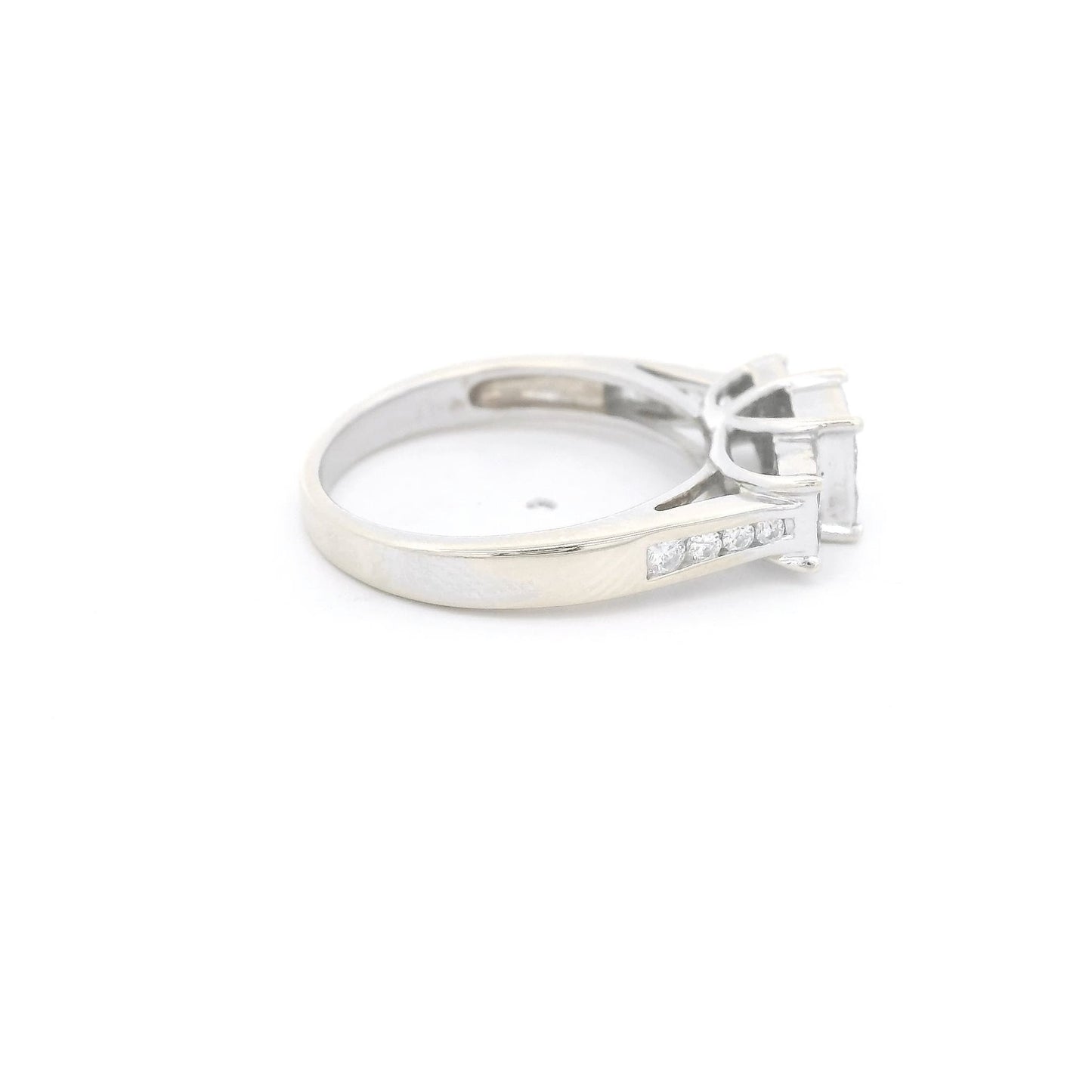 Three Head Invisible Set Princess Cut Diamond Bridal Ring with Channel Set Diamonds Down Shank - Forever Rox Fine Jewelry