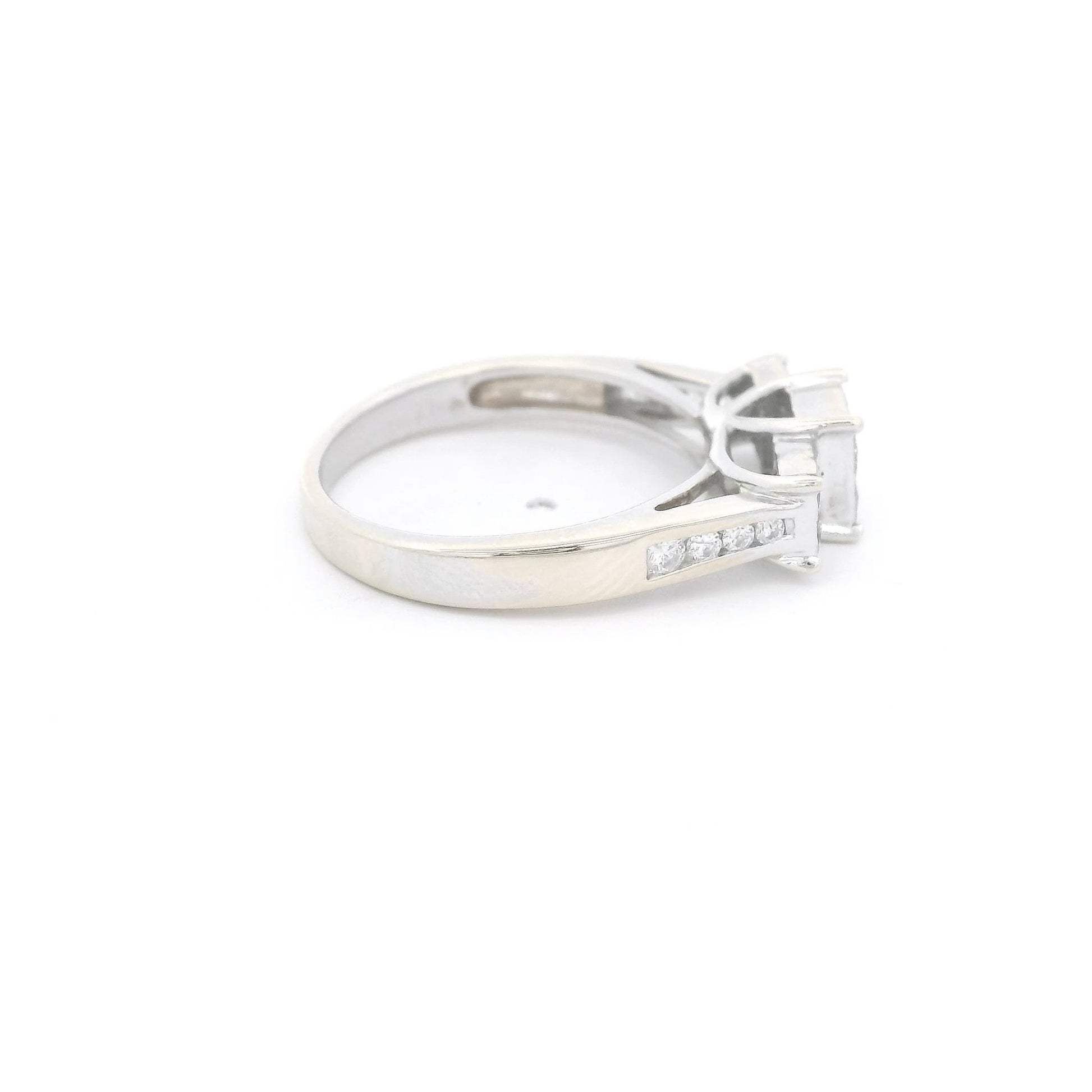 Three Head Invisible Set Princess Cut Diamond Bridal Ring with Channel Set Diamonds Down Shank - Forever Rox Fine Jewelry
