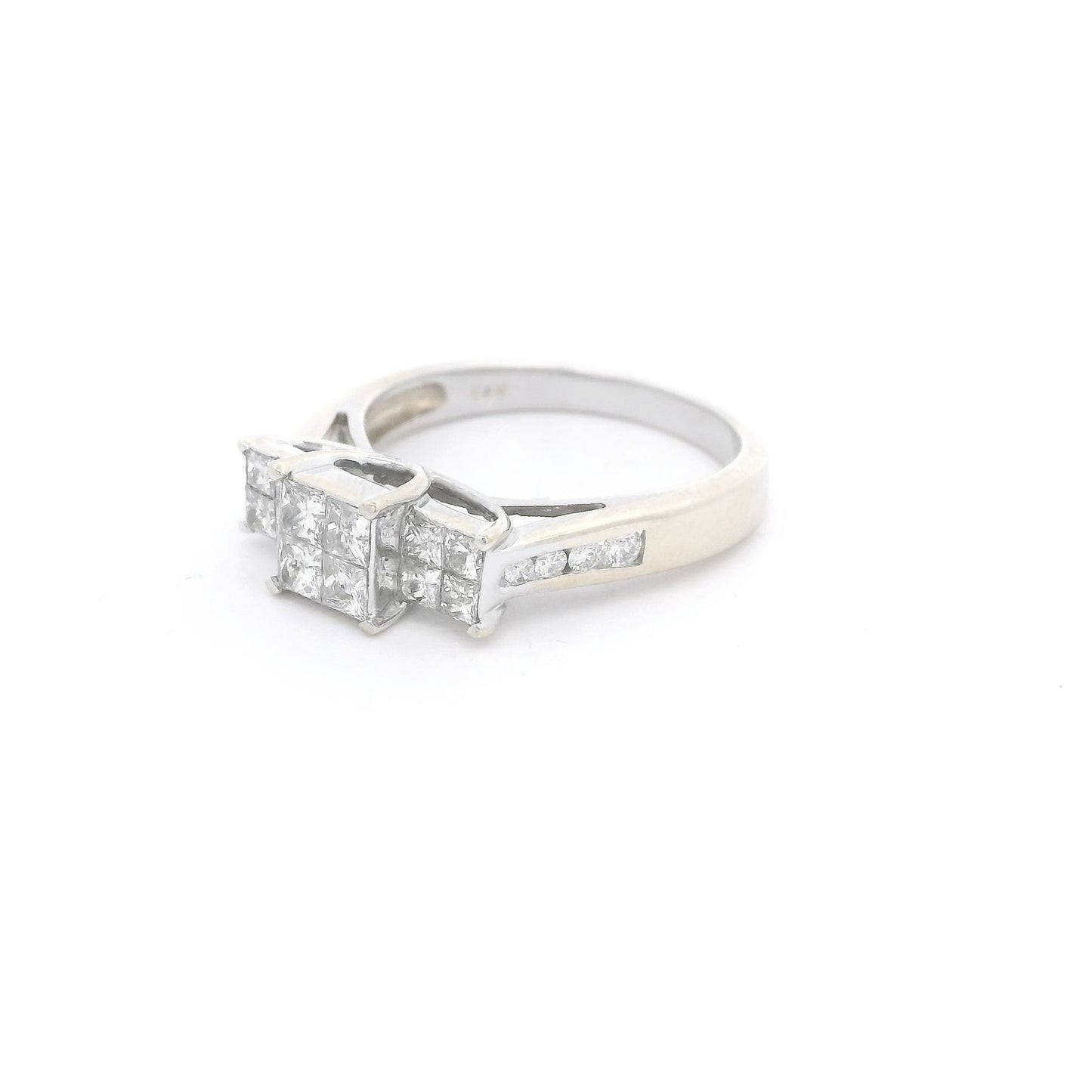 Three Head Invisible Set Princess Cut Diamond Bridal Ring with Channel Set Diamonds Down Shank - Forever Rox Fine Jewelry